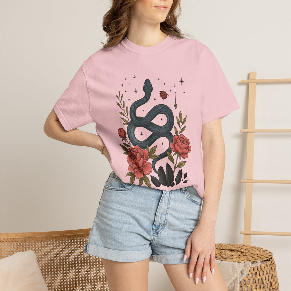 Serpent Bloom Shirt Boho Chic Esoteric Gift Women Traditional Tattoo Tee Snake T-Shirt Bohemian Enthusiast Tattooed Tshirt Mystic Graphic