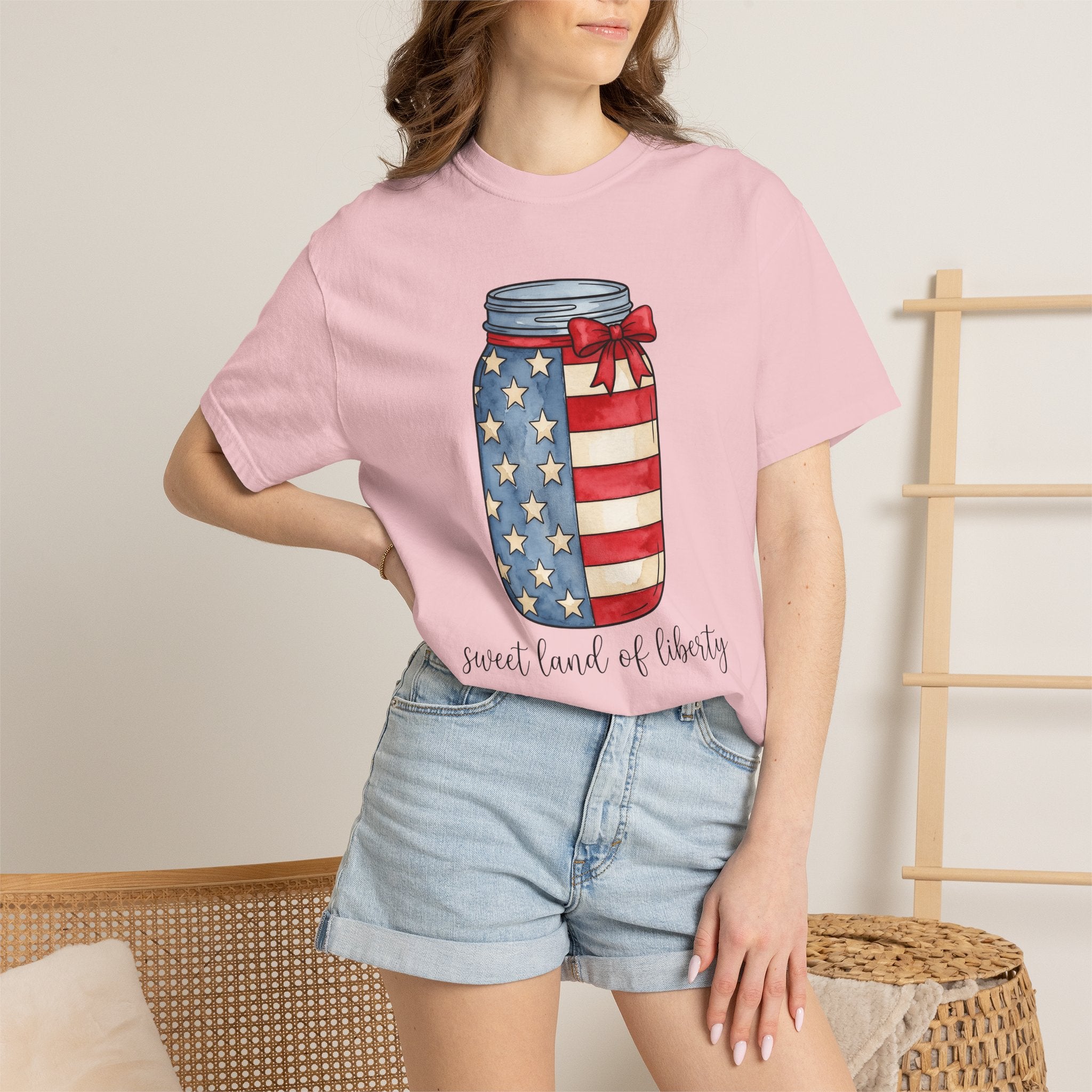 Flag Mason Jar Shirt 4th Of July Freedom Gift Women Gouache Tee Mason Jar T-Shirt Independence Day Enthusiast Watercolor Tshirt Liberty
