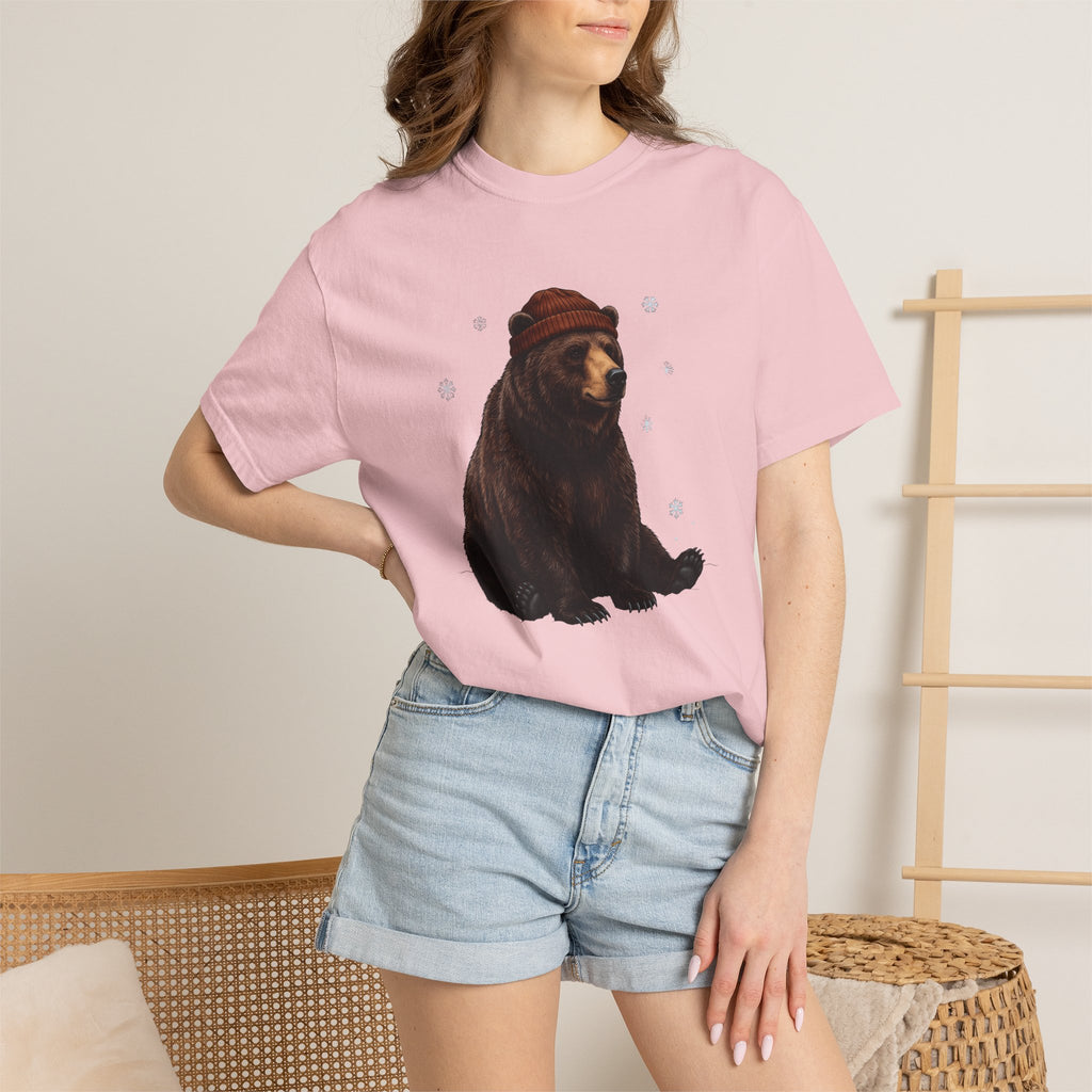 Bear Beanie Shirt Animals Cold Gift Women Sketch Tee Beanie T-Shirt Wildlife Fan Drawing Tshirt Frosty Graphic Retro Snow Crystal Tshirt