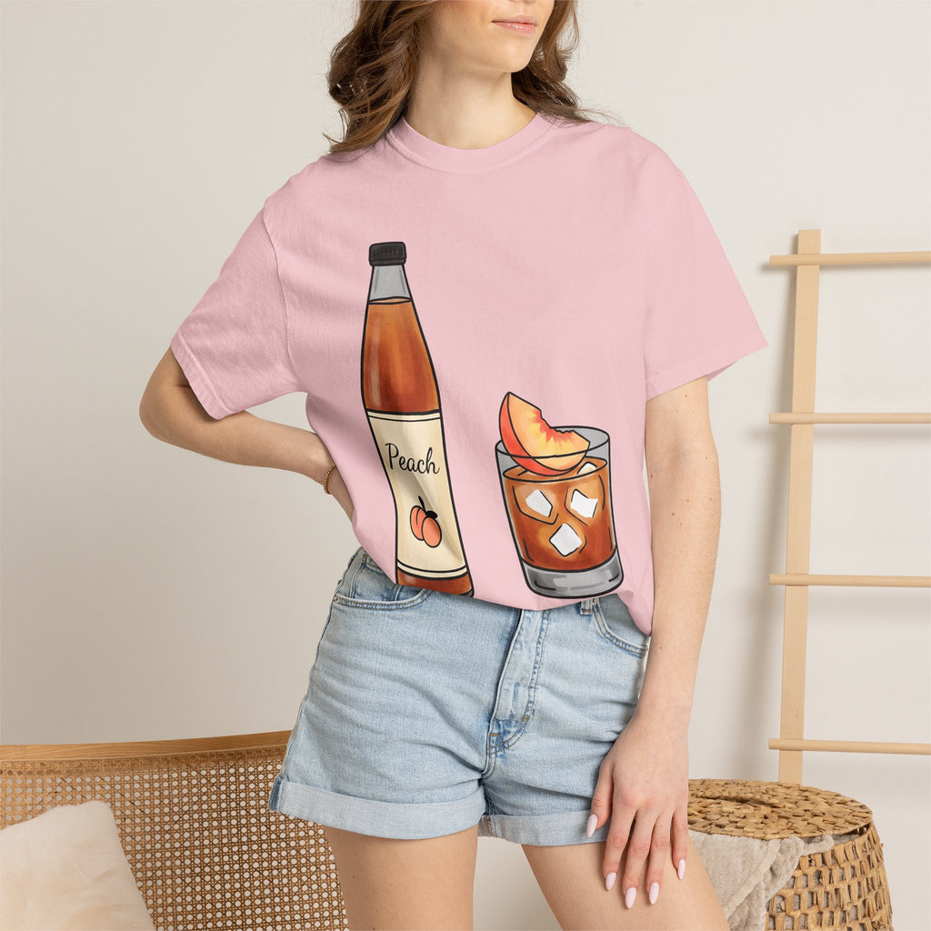 Peach Drink Shirt Fruit Food Gift Women Hand Drawn Tee Bellini T-Shirt Fruit Fan Illustrated Graphic Tshirt Minimalist Fruit Slice Tshirt