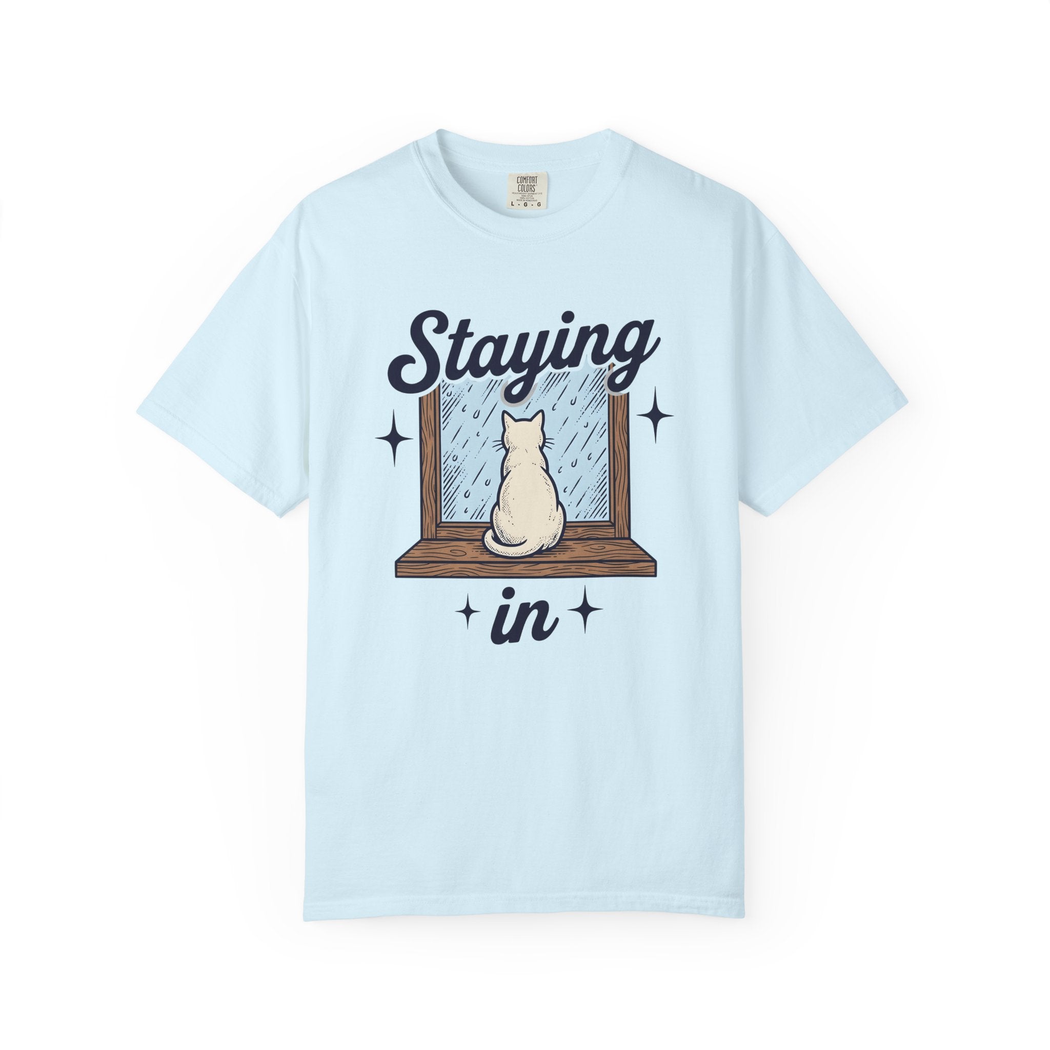 Cat Window Shirt Cat Decor Gift Women Sketch Tee Window Perch T-Shirt Cat Fan Drawing Tshirt Retro Raindrops Tshirt