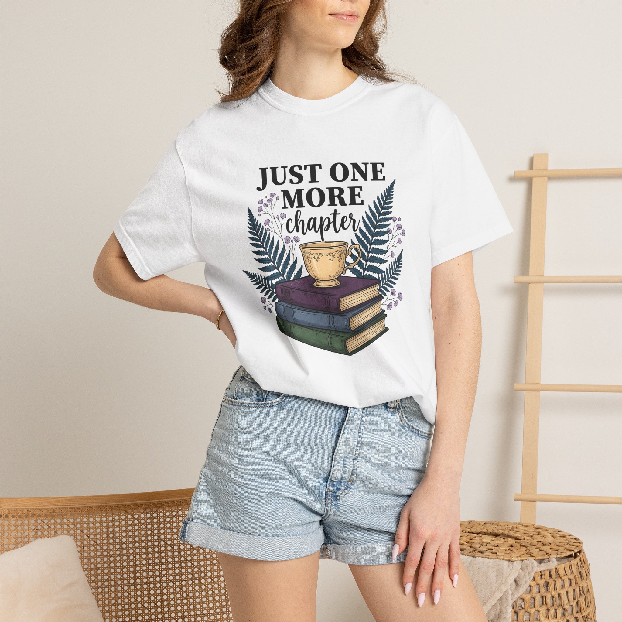 Stacked Books Teacup Shirt Boho Chic Reading Gift Women Botanical Tee Book Stack T-Shirt Bohemian Fan Floral Tshirt Bookworm Graphic Vintage