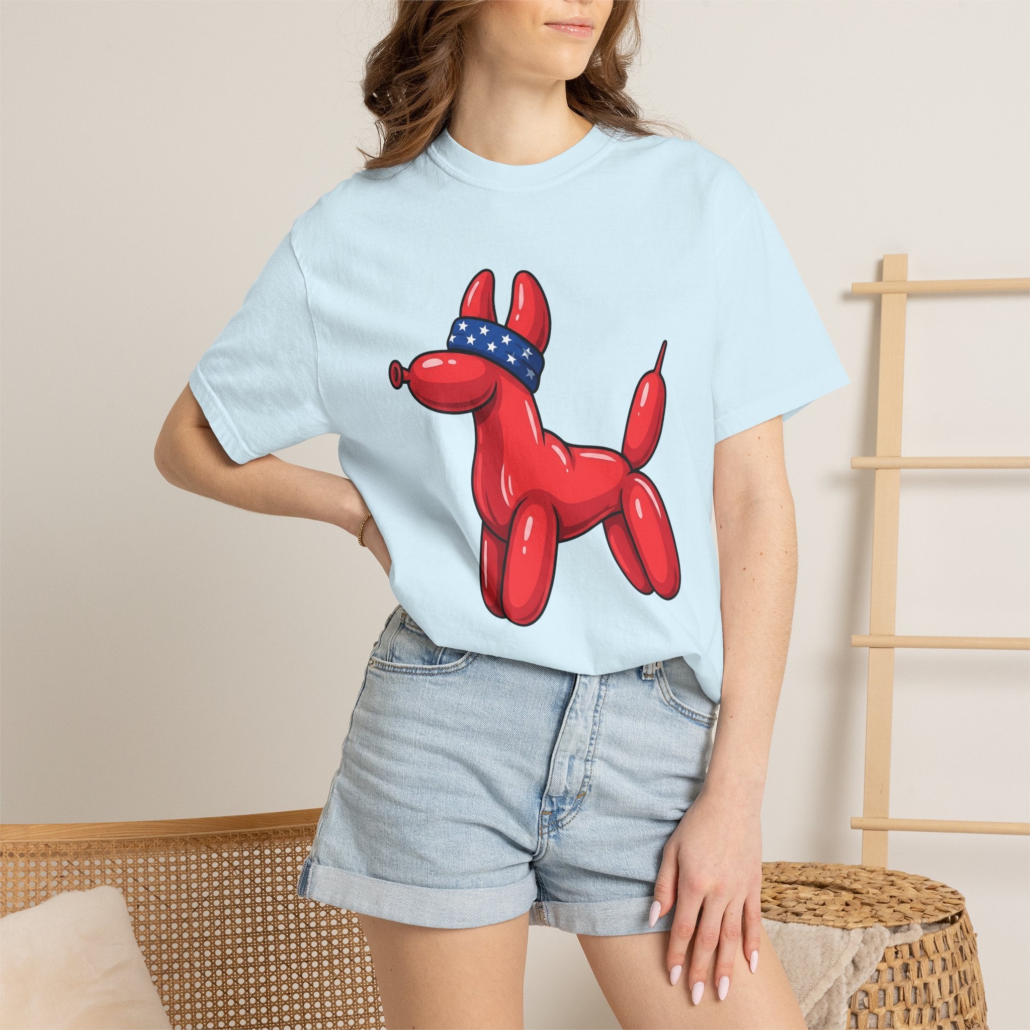 Balloon Pet Shirt Dog Patriotic Gift Women Graphic Tee Balloon Animal T-Shirt Dog Fan Retro Tshirt Star Graphic Mid Century Neckerchief