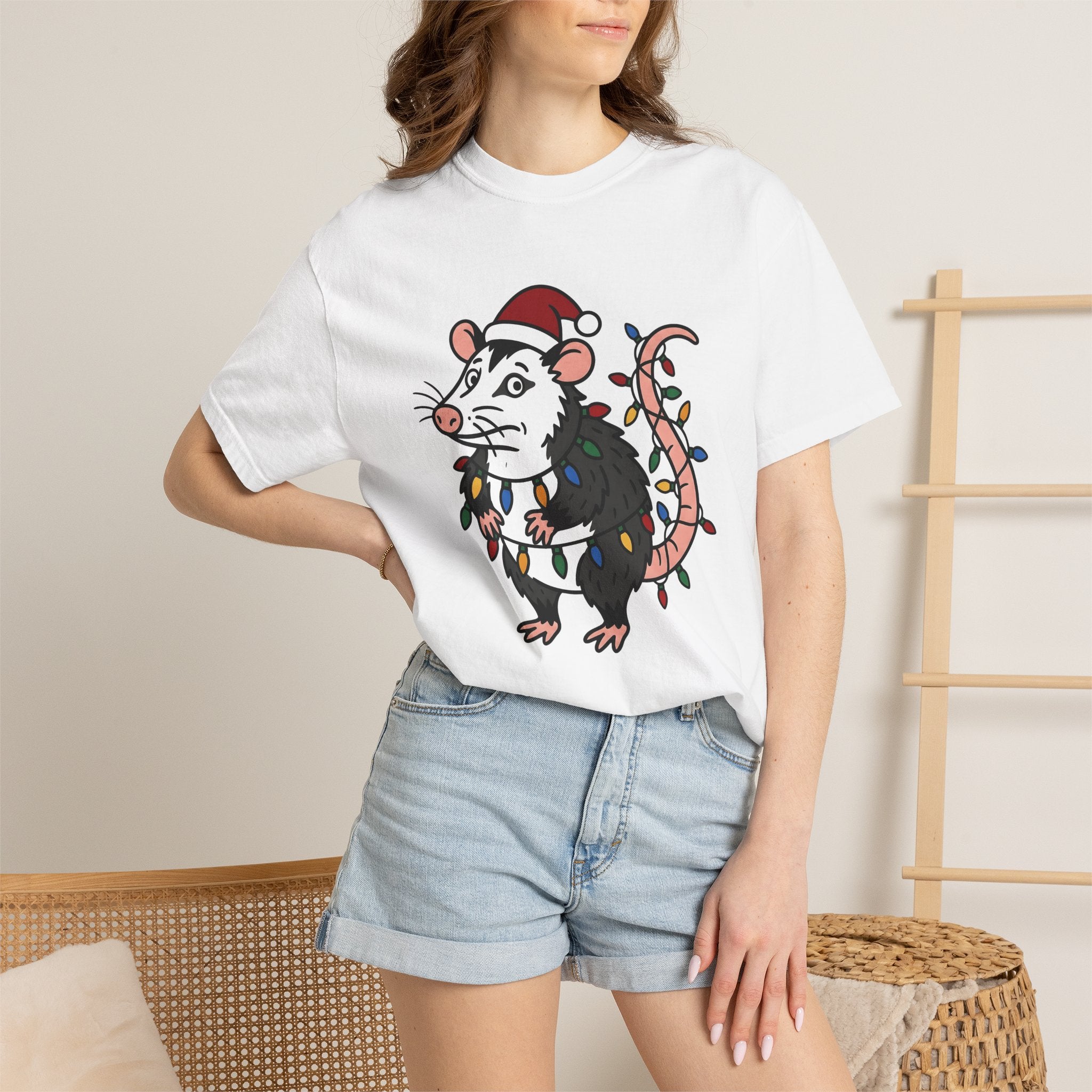 Possum Christmas Hat Shirt Christmas Pet Gift Women Doodle Tee Opossum T-Shirt Christmas Fan Opossum Doodle Tshirt Pet Graphic Line Art Xmas