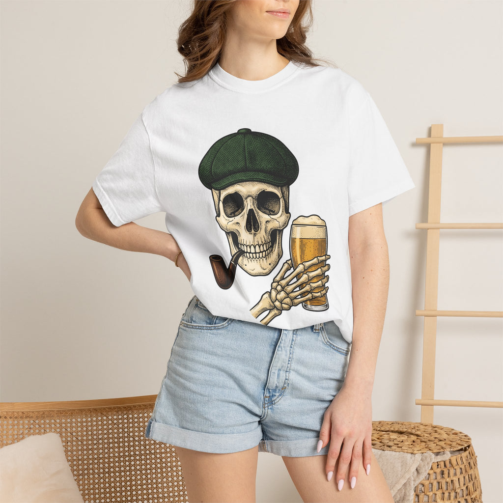 Skull Lager Shirt St Patrick's Day Booze Gift Women Distressed Tee Beer T-Shirt Shamrock Fan Vintage Tshirt Drinking Graphic Line Art