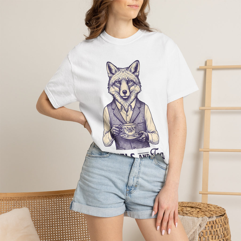 Fox Tea Cup Shirt Tea Animal Gift Women Vintage Tee Teacup T-Shirt Tea Fan Retro Tshirt Wildlife Graphic Hand Drawn Vest Tshirt