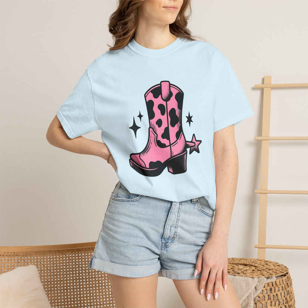 Leather Boot Shirt Cowgirl Ranch Gift Women Comic Tee Boot T-Shirt Cowboy Fan Cartoon Tshirt Farm Graphic Classic Star Pattern Tshirt