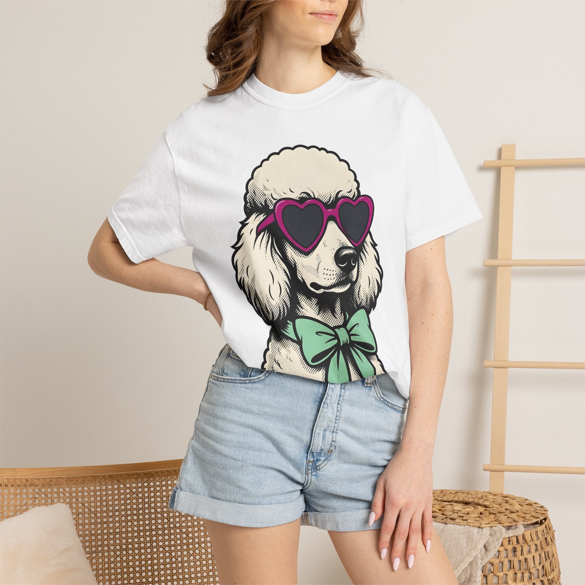 Poodle Dog Shirt Dog Fashion Gift Women Cartoon Tee Poodle T-Shirt Dog Fan Cartoony Tshirt Style Graphic Retro Heart Sunglasses Tshirt
