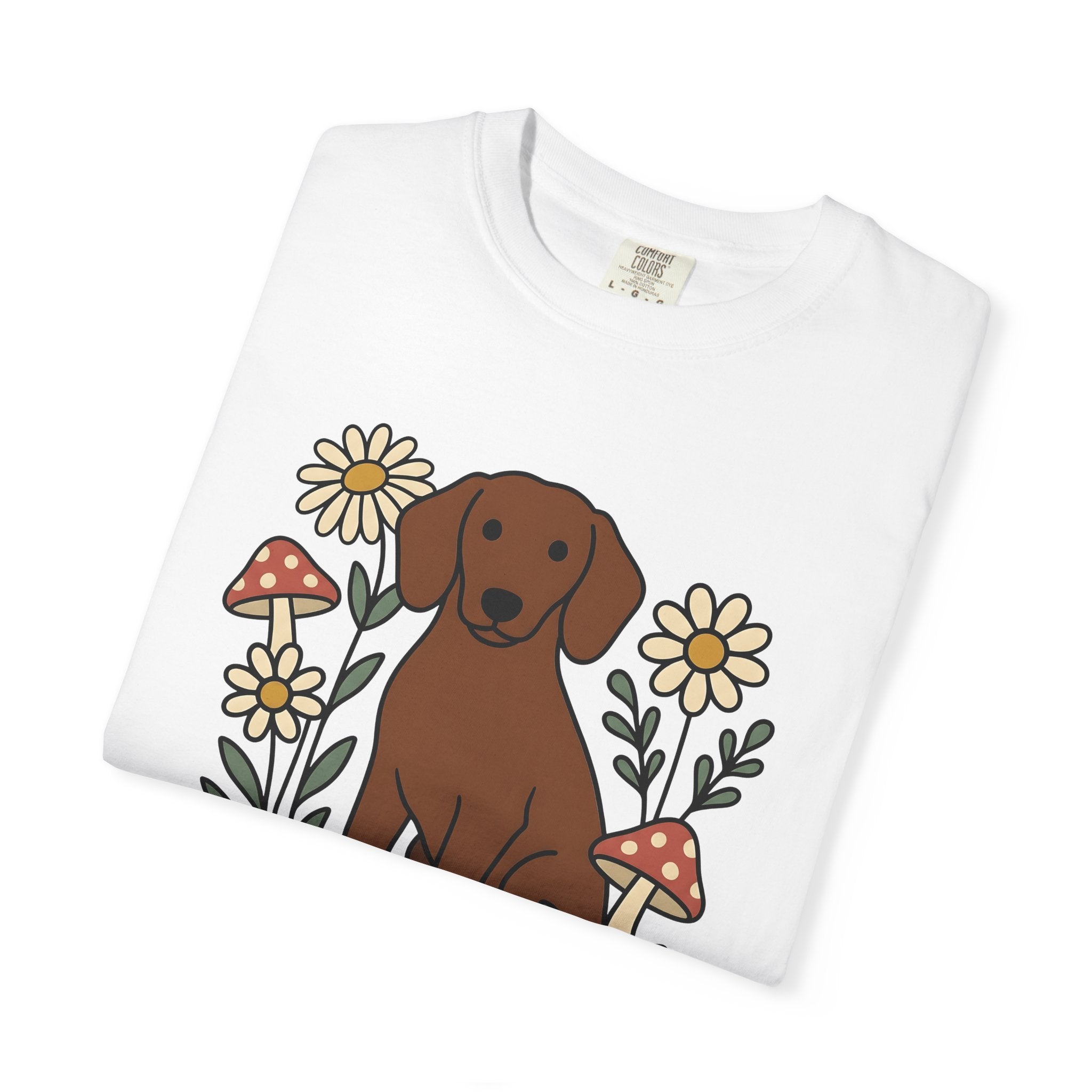 Tan Dog Shirt Dog Botanicals Gift Women Animated Tee Canine T-Shirt Dog Fan Cartoon Tshirt Floral Graphic Clean Garden Flowers Tshirt