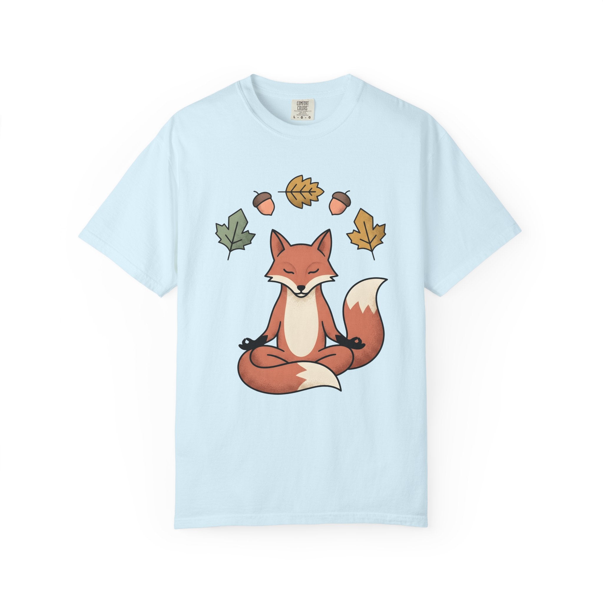 Calm Fox Shirt Yoga Enthusiast Pets Gift Women Cartoon Tee Fox T-Shirt Yogi Fan Comic Tshirt Animal Graphic Line Art Orange Leaves Tshirt