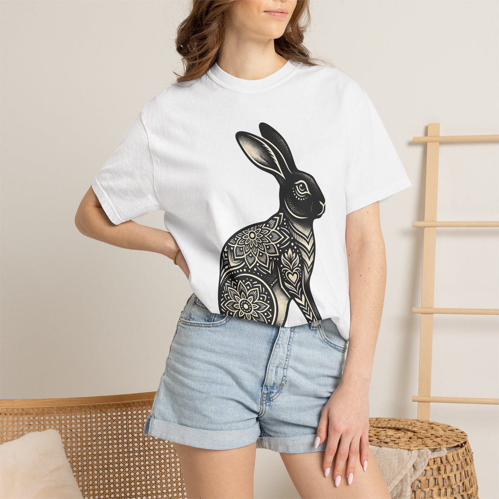 Mandala Rabbit Shirt Easter Pets Gift Women Ethnic Tee Bunny T-Shirt Easter Fan Hare Tshirt Animal Graphic Design Graphic Floral Print