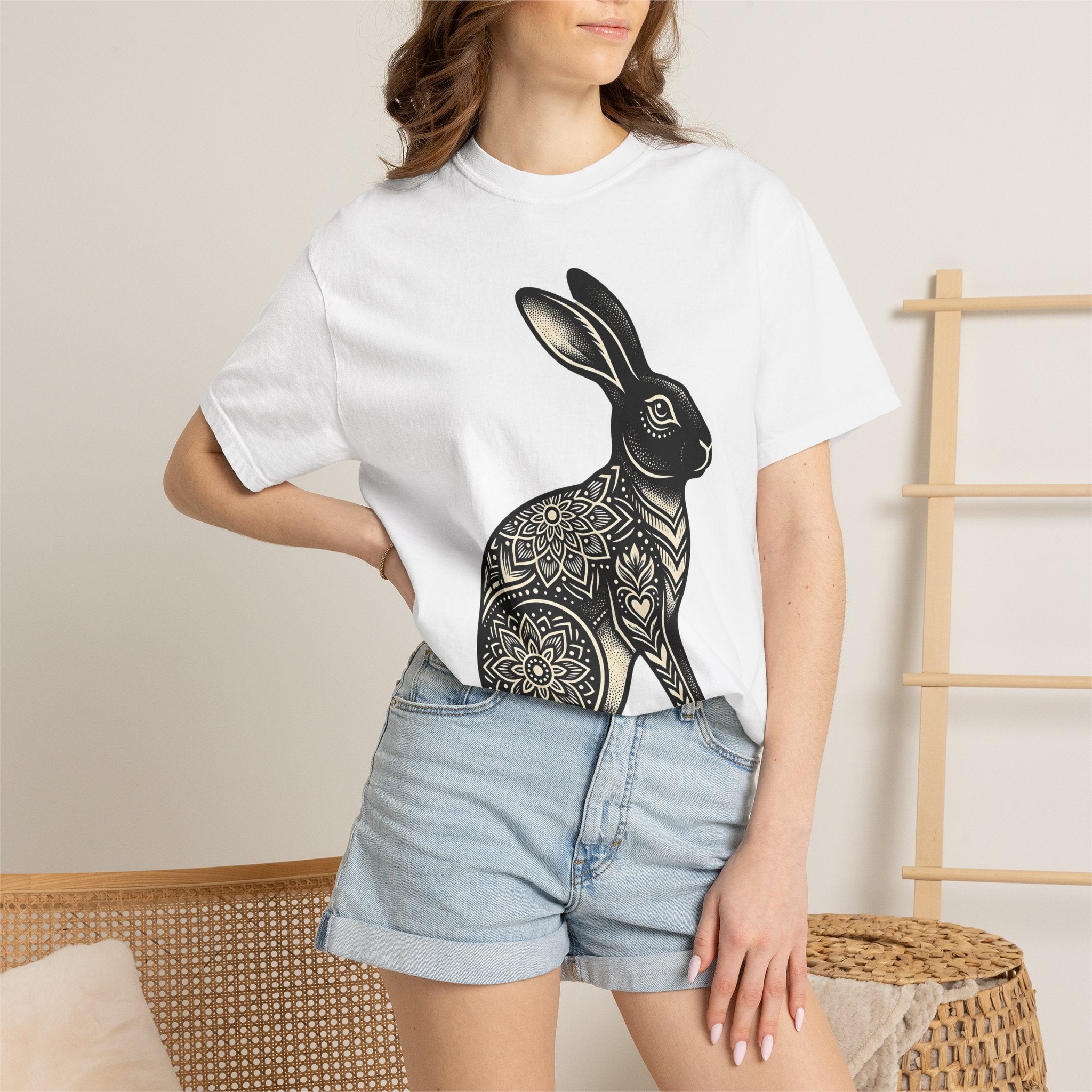 Mandala Rabbit Shirt Easter Pets Gift Women Ethnic Tee Bunny T-Shirt Easter Fan Hare Tshirt Animal Graphic Design Graphic Floral Print