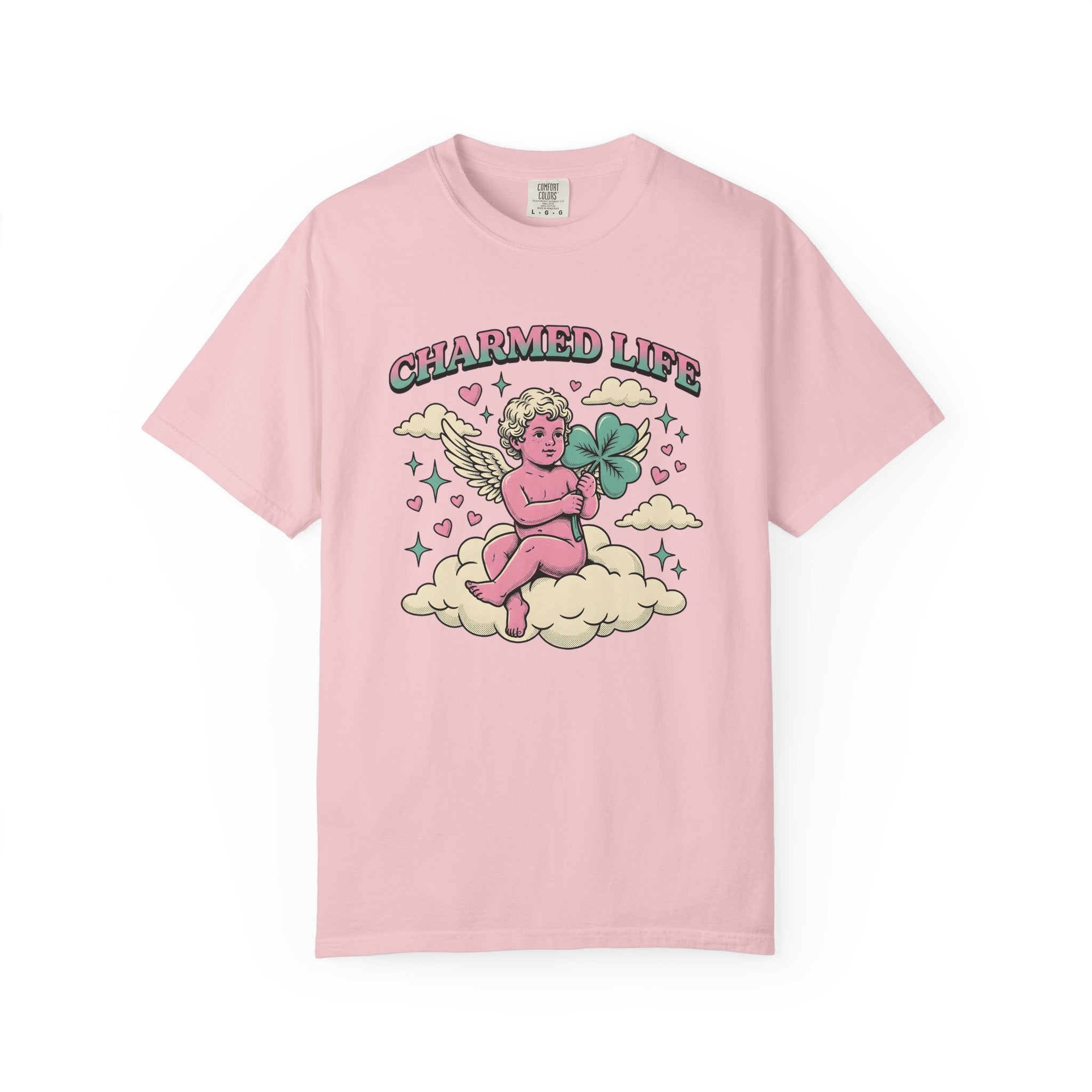 Angel Clover Shirt St Patricks Day Luck Gift Women Vintage Tee Shamrock T-Shirt St Patricks Fan Irish Tshirt Fortune Graphic Retro Cloud