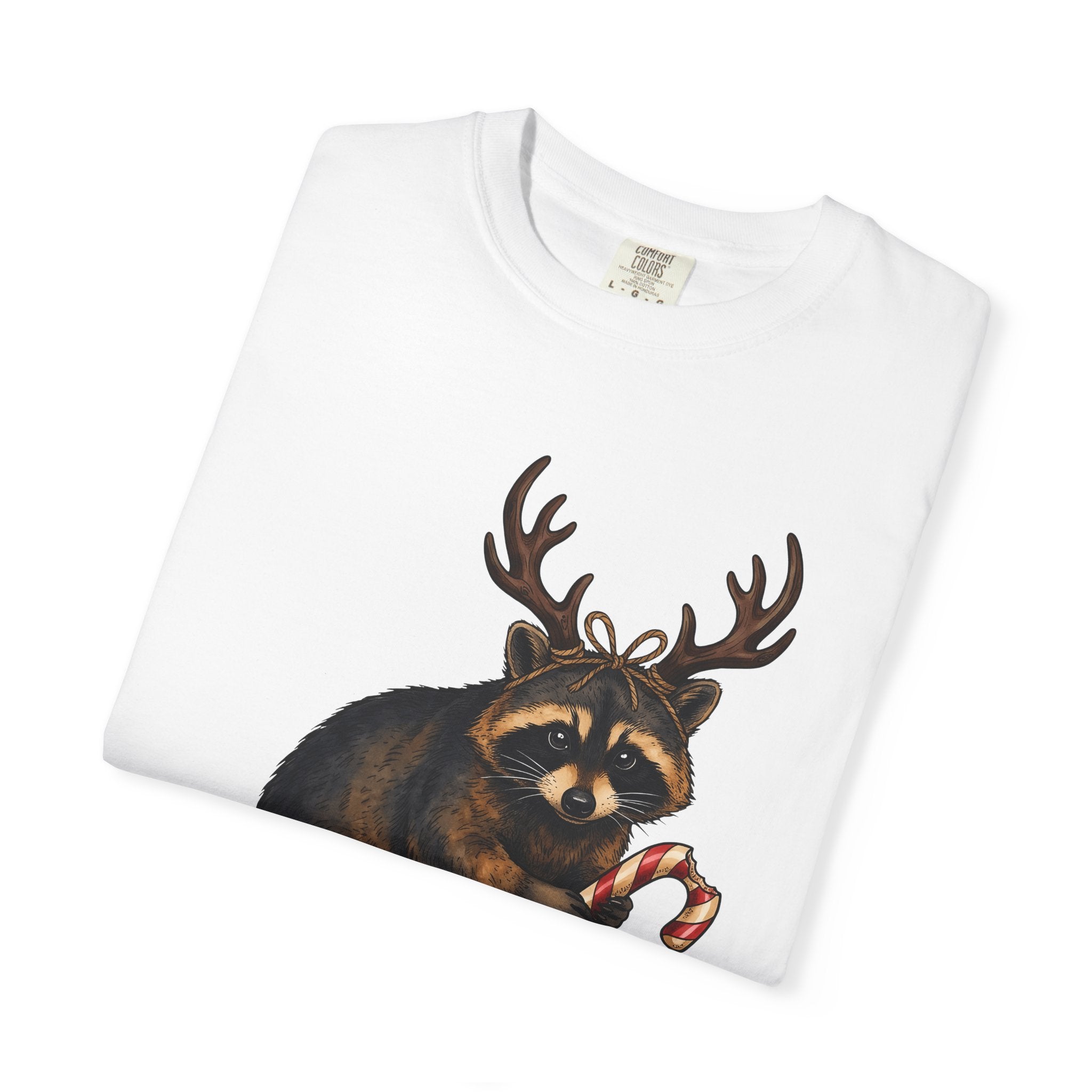 Raccoon Antlers Shirt Christmas Critter Gift Women Cartoon Tee Masked Bandit T-Shirt Xmas Fan Cartoonish Tshirt Creature Graphic Classic