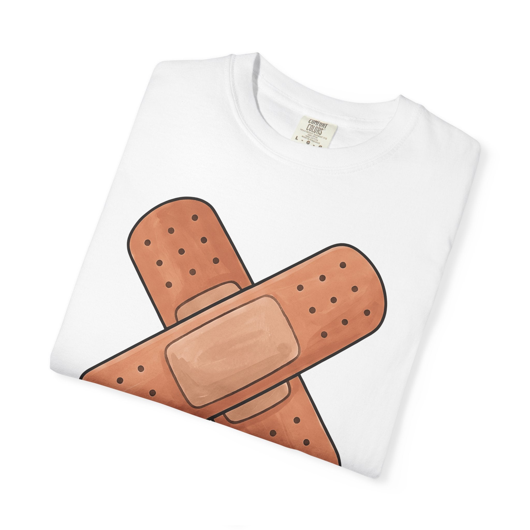 Bandage Graphic Shirt Nurses Healthcare Gift Women Minimal Tee Band Aid T-Shirt Nurse Enthusiast Simple Tshirt Medical Graphic Design Hand