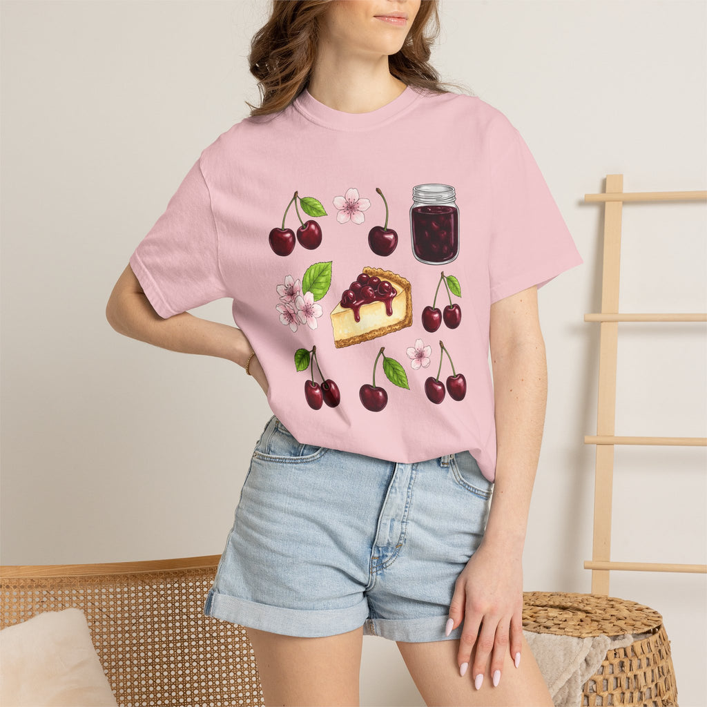 Cherry Tart Shirt Desserts Confections Gift Women Line Art Tee Tart T-Shirt Dessert Fan Pie Tshirt Sweets Graphic Pastel Floral Tshirt