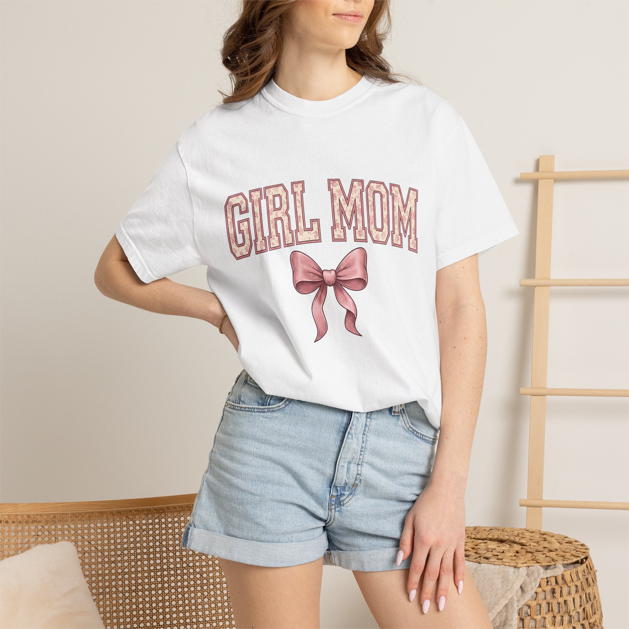 Rosy Bow Shirt Mom Relatives Gift Women Nostalgic Tee Ribbon T-Shirt Motherhood Fan Vintage Tshirt Family Graphic Classic Blossom Motif