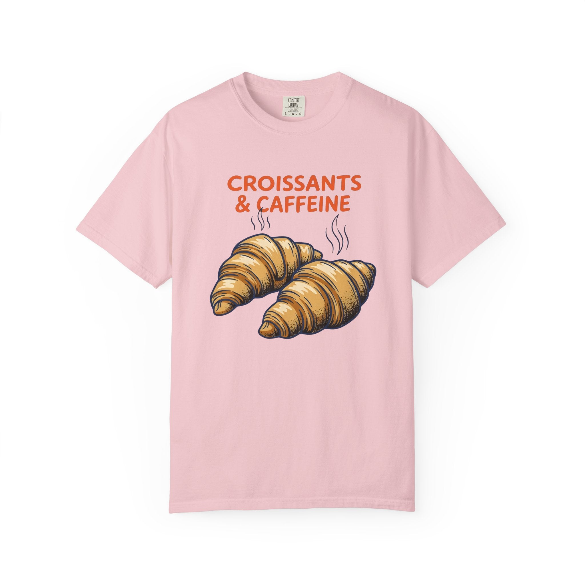 Croissant Clipart Shirt Coffee Morning Gift Women Rustic Tee Pastry T-Shirt Coffee Fan Java Enthusiast Vintage Tshirt Dawn Graphic Ink Mist