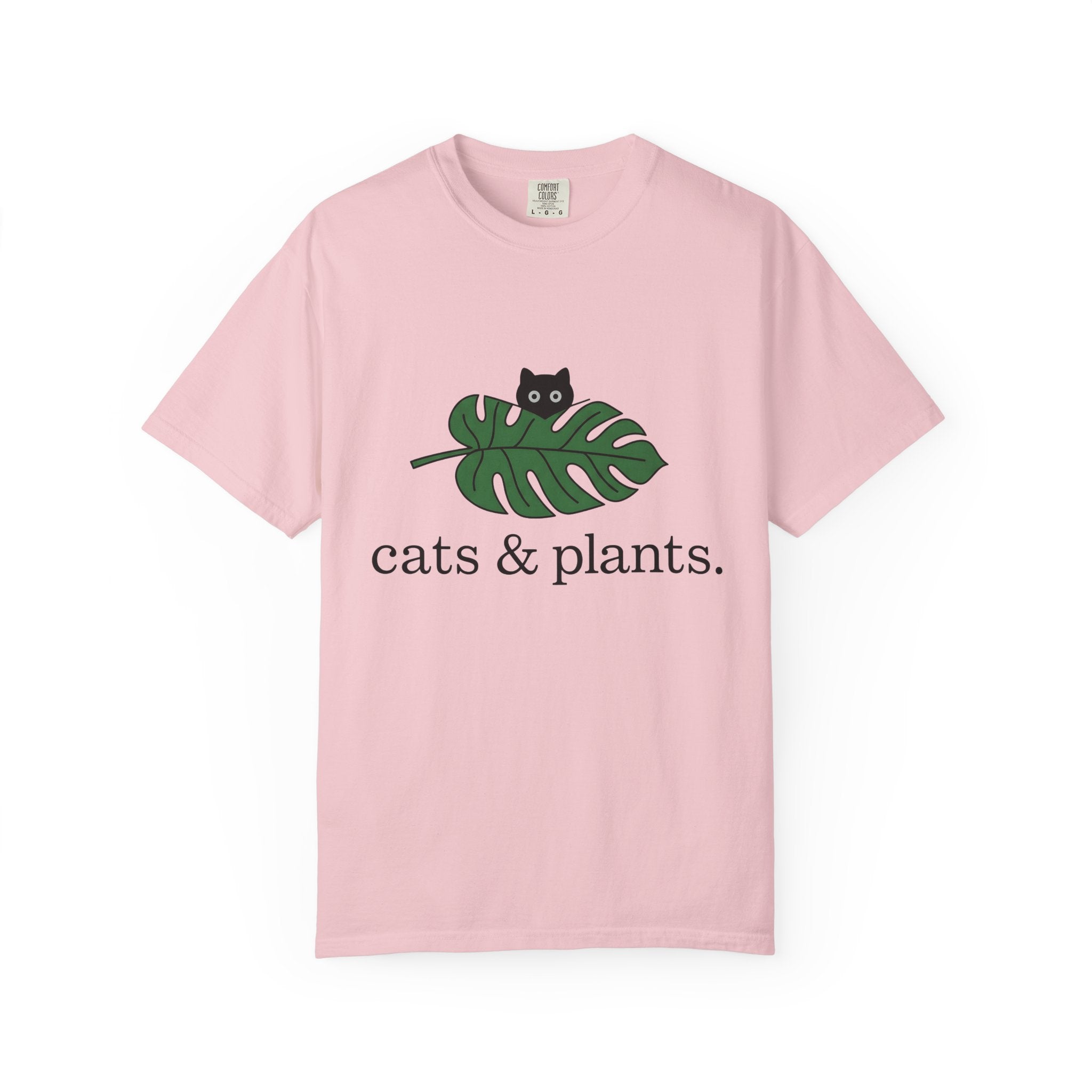 Black Feline Foliage Shirt Cat Greenery Gift Women Plain Tee Cat T-Shirt Cat Fan Black Cat Tshirt Foliage Graphic Stylish Big Leaf Tshirt