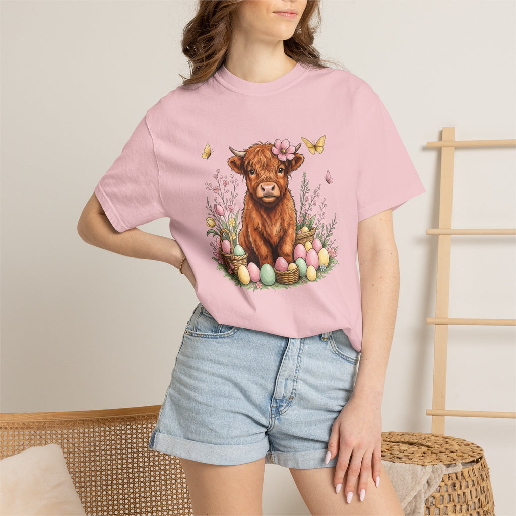 Highland Cattle Shirt Easter Rustic Gift Women Line Art Tee Cow T-Shirt Spring Fan Illustrated Tshirt Country Graphic Hand Drawn Decorative