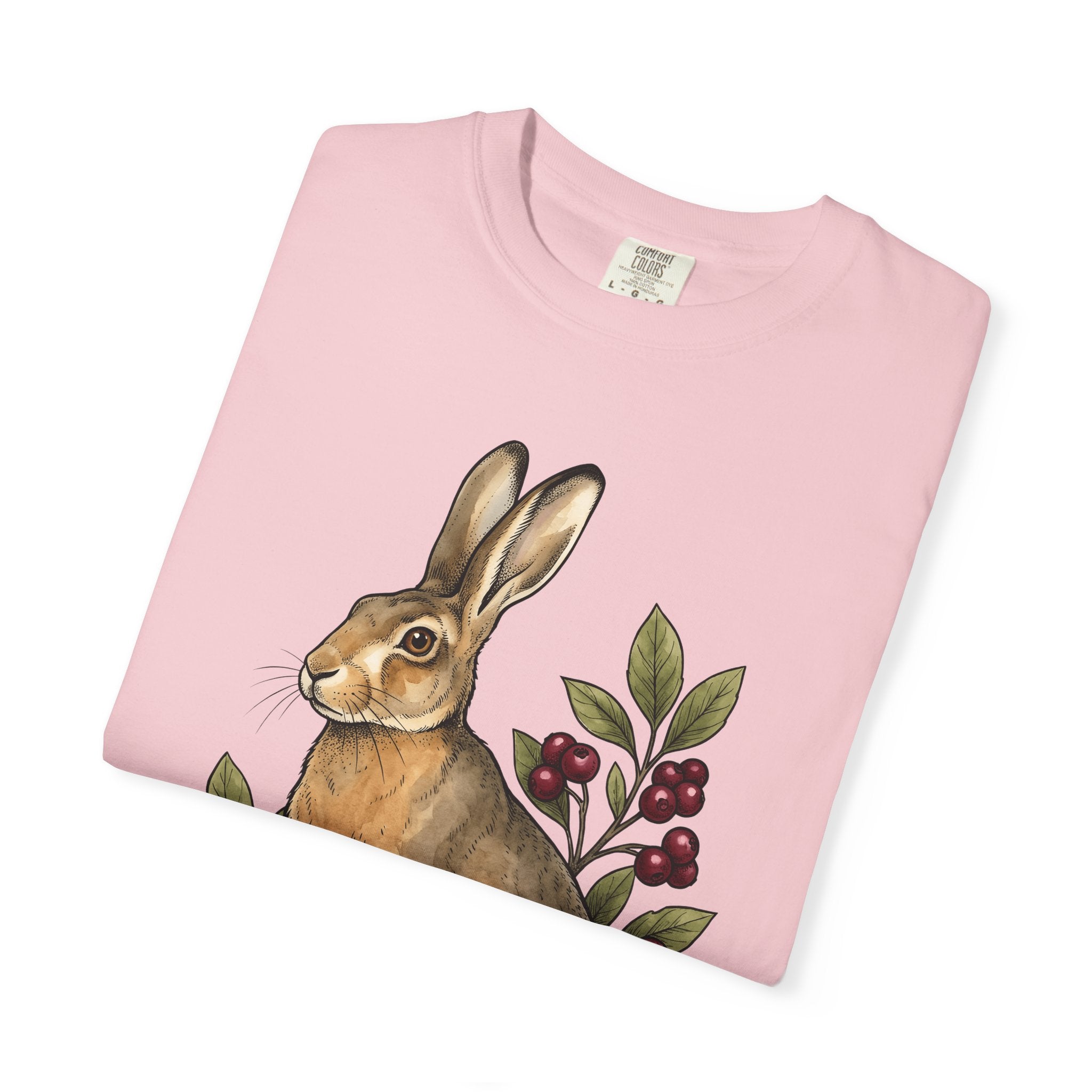 Rabbit Drawing Shirt Holiday Creature Gift Women Garden Tee Bunny T-Shirt Vacation Fan Floral Tshirt Animal Graphic Retro Berry Tshirt