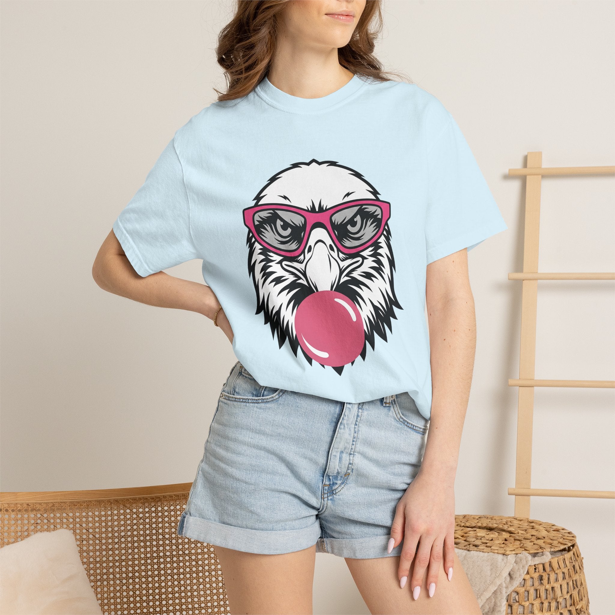 Eagle Goggles Shirt Animals Funny Gift Women Cartoon Tee Bald Eagle T-Shirt Wildlife Fan Toon Tshirt Humor Graphic Sketch Bubble Gum Tshirt