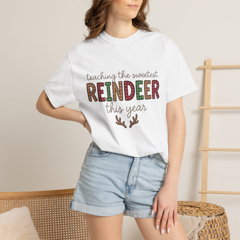 Stag Design Shirt Christmas Classroom Gift Women Cartoon Tee Deer T-Shirt Xmas Fan Holiday Tshirt Education Graphic Line Art Rack Tshirt