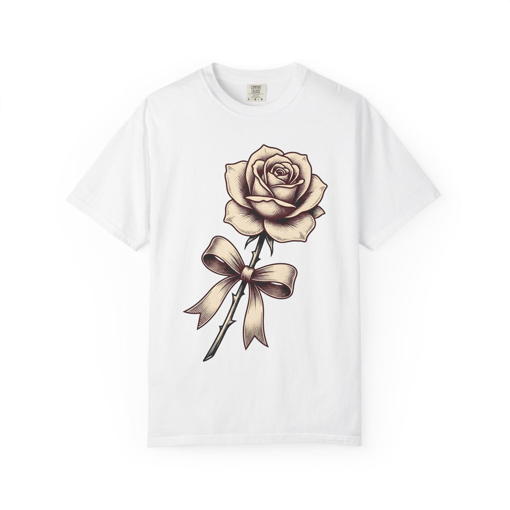 Rose Blossom Shirt Floral Nature Gift Women Antique Tee Flower T-Shirt Botanical Enthusiast Vintage Tshirt Wilderness Graphic Outline Tie