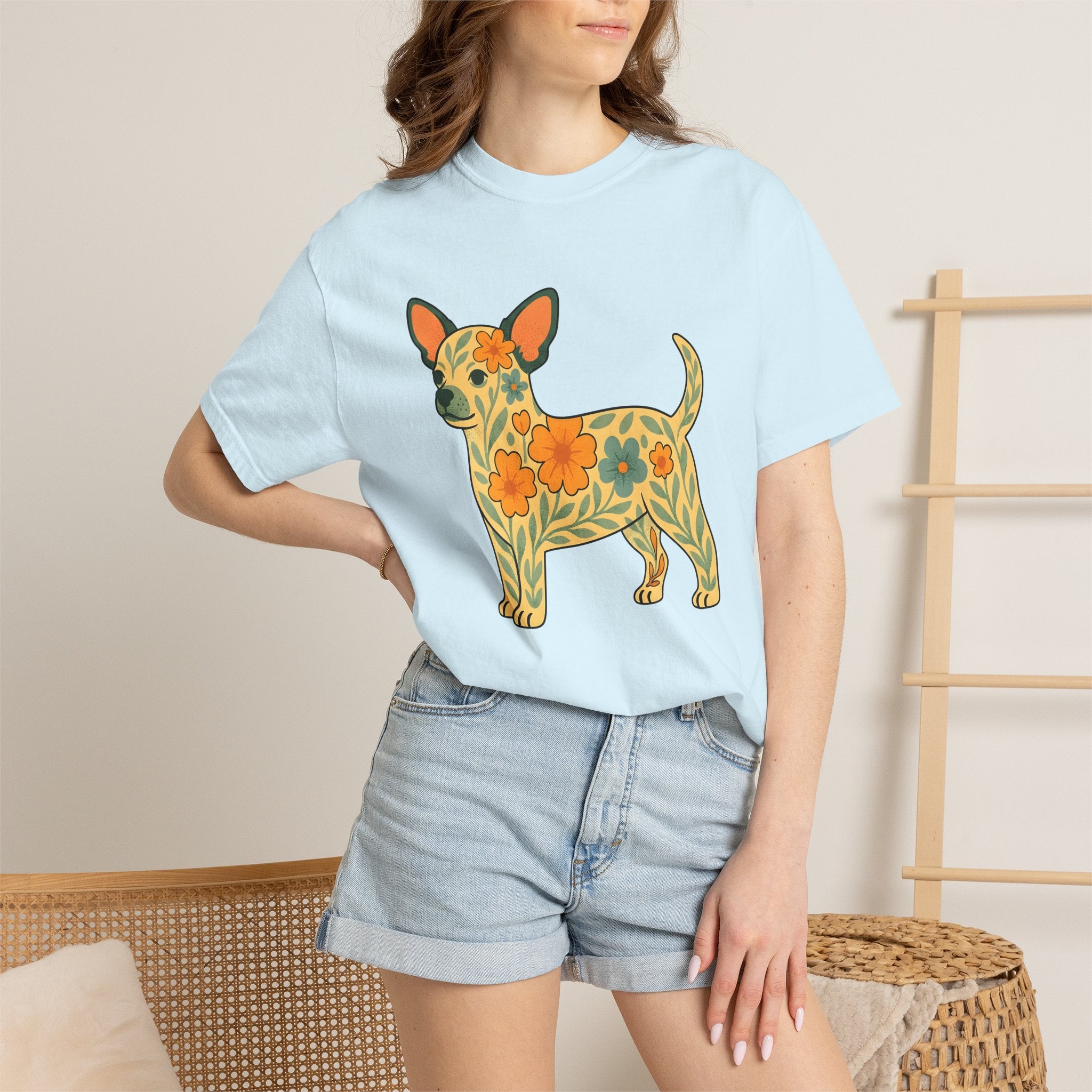 Chihuahua Blossom Shirt Dog Wildlife Gift Women Boho Chic Tee Chi Flower T-Shirt Dog Fan Animal Graphic Design Illustration Doodle Floral