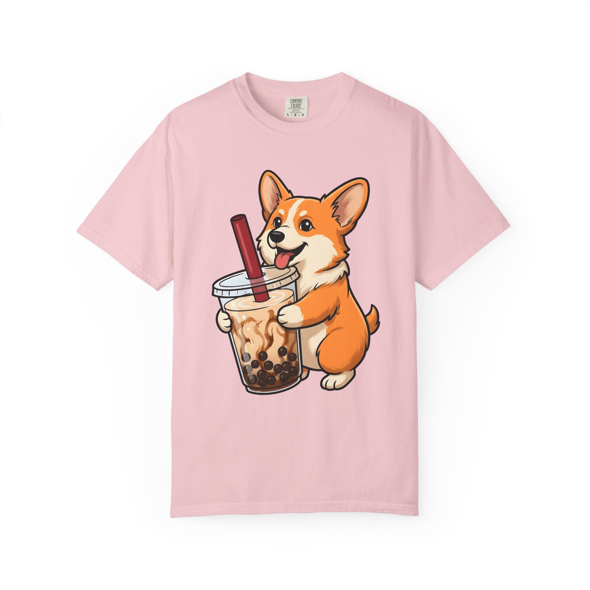 Corgi Dog Shirt Dog Food Gift Women Cute Tee Puppy T-Shirt Dog Fan Canine Tshirt Foodie Graphic Cartoon Bubble Tea Tshirt
