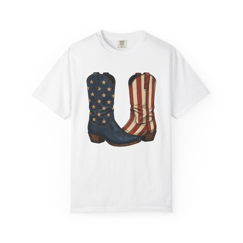 Cowboy Boots Shirt America Rodeo Gift Women Americana Tee Boots T-Shirt American Fan Country Tshirt Rodeo Graphic Hand Drawn Stars Tshirt