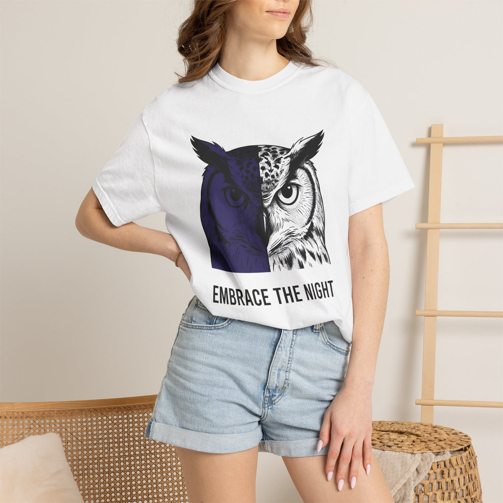 Owl Portrait Shirt Animals Environment Gift Women Minimalist Tee Owl T-Shirt Wildlife Fan Simple Tshirt Eco Graphic Hand Drawn Dark Sky