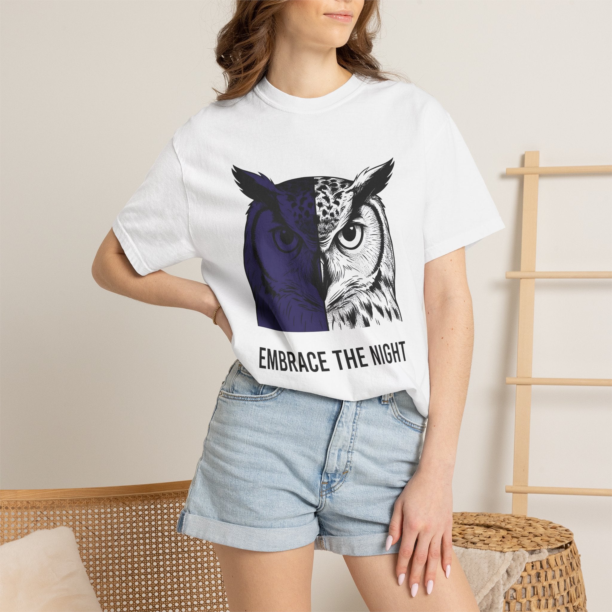 Owl Portrait Shirt Animals Environment Gift Women Minimalist Tee Owl T-Shirt Wildlife Fan Simple Tshirt Eco Graphic Hand Drawn Dark Sky