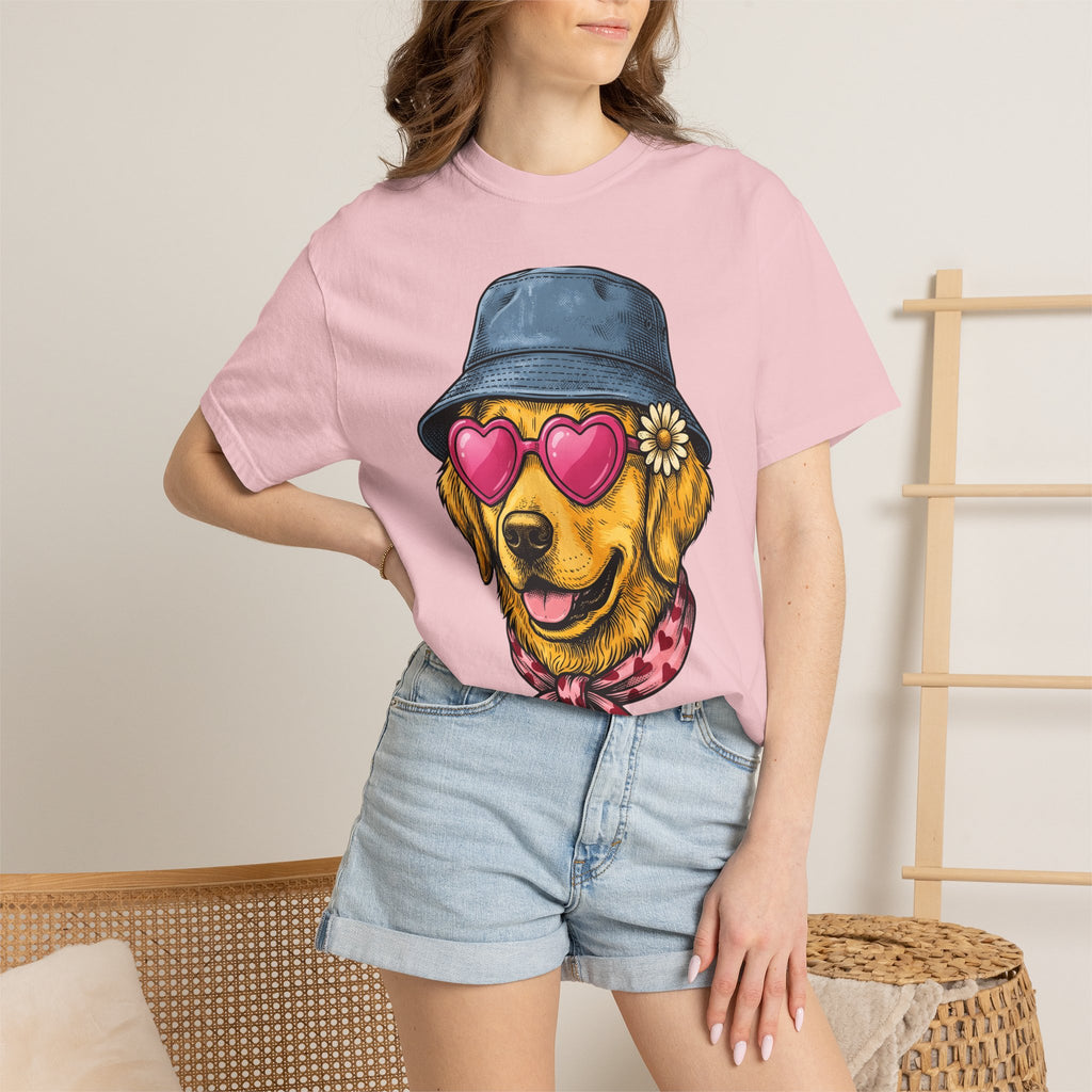 Golden Retriever Shirt St Valentines Day Pet Owner Gift Women Cartoon Tee Retriever T-Shirt Valentines Fan Comic Tshirt Dog Owner Graphic