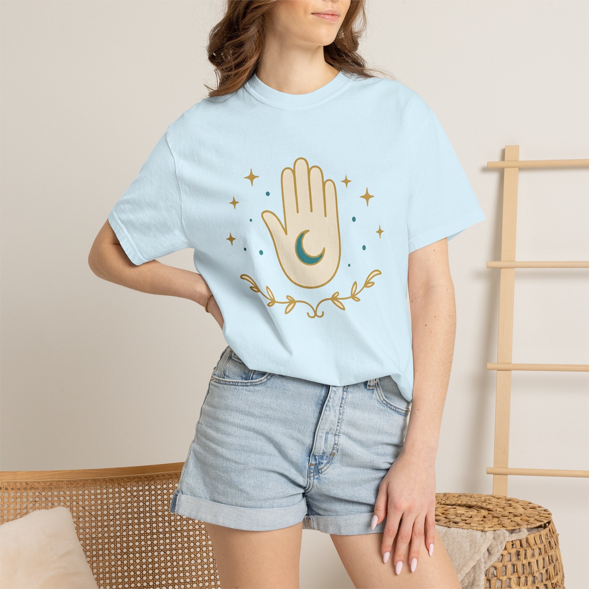 Hamsa Charm Shirt Boho Chic Esoteric Gift Women Contemporary Tee Hand Charm T-Shirt Bohemian Enthusiast Modern Tshirt Mystical Graphic