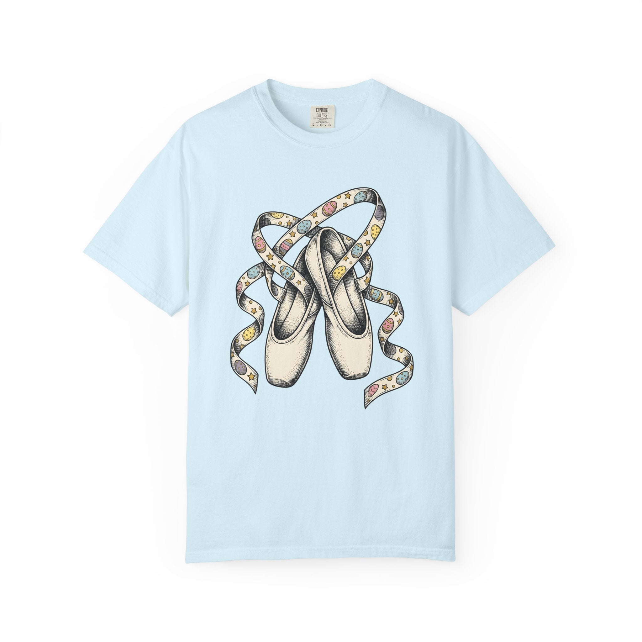 Ballet Flats Shirt Easter Recital Gift Women Cartoon Tee Dance Shoes T-Shirt Easter Fan Toon Tshirt Performance Graphic Sketch Painted Eggs