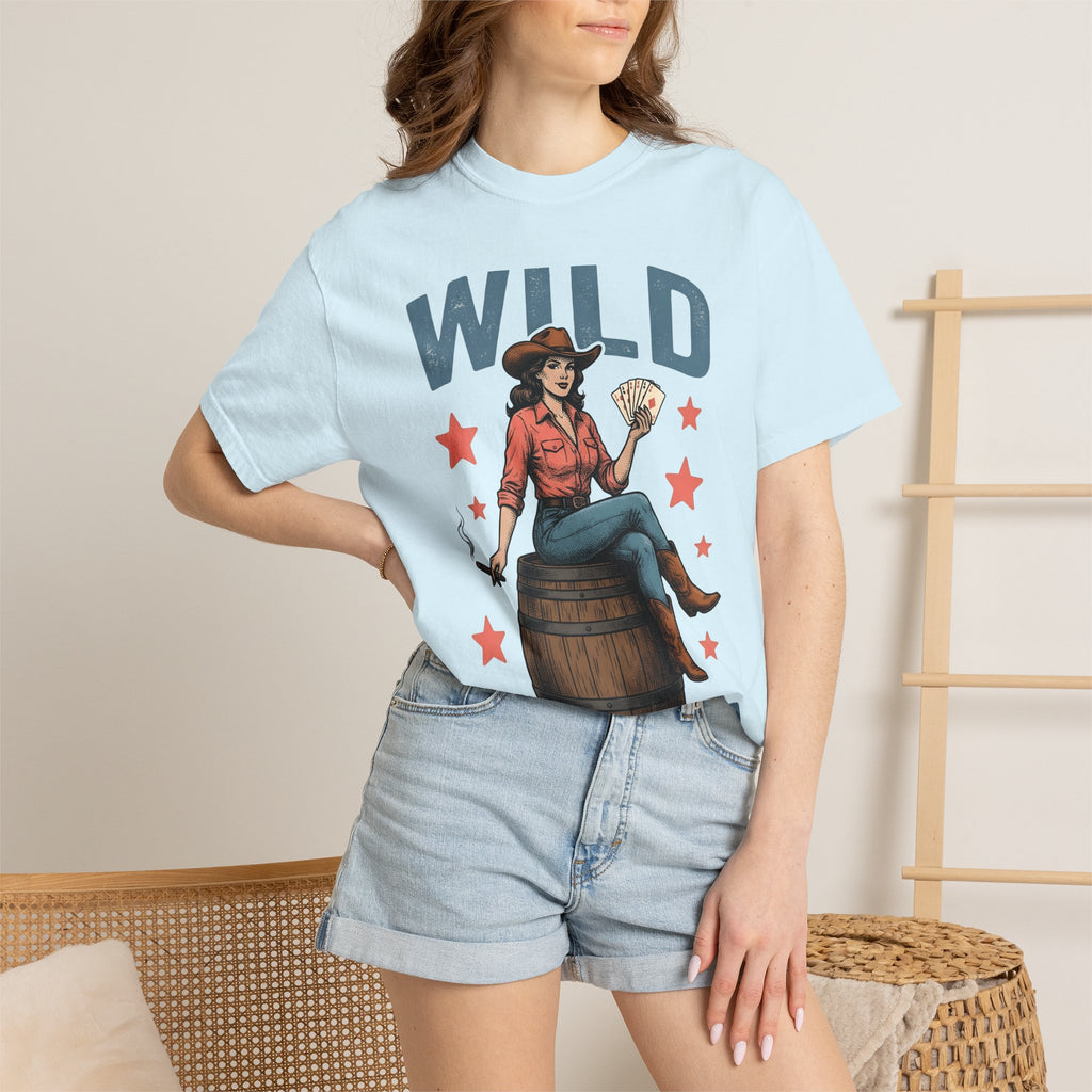 Cowgirl Illustration Shirt Cowgirl Country Gift Women Vintage Tee Cowboy T-Shirt Rodeo Fan Western Tshirt Country Graphic Retro Poker Cards