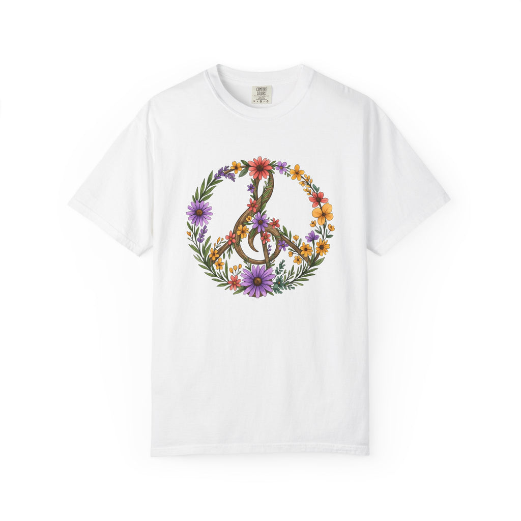 Peace Hand Flowers Shirt Boho Chic Vintage Gift Women Folk Tee Hand Flowers T-Shirt Bohemian Fan Folk Art Tshirt Retro Graphic Brush Stroke
