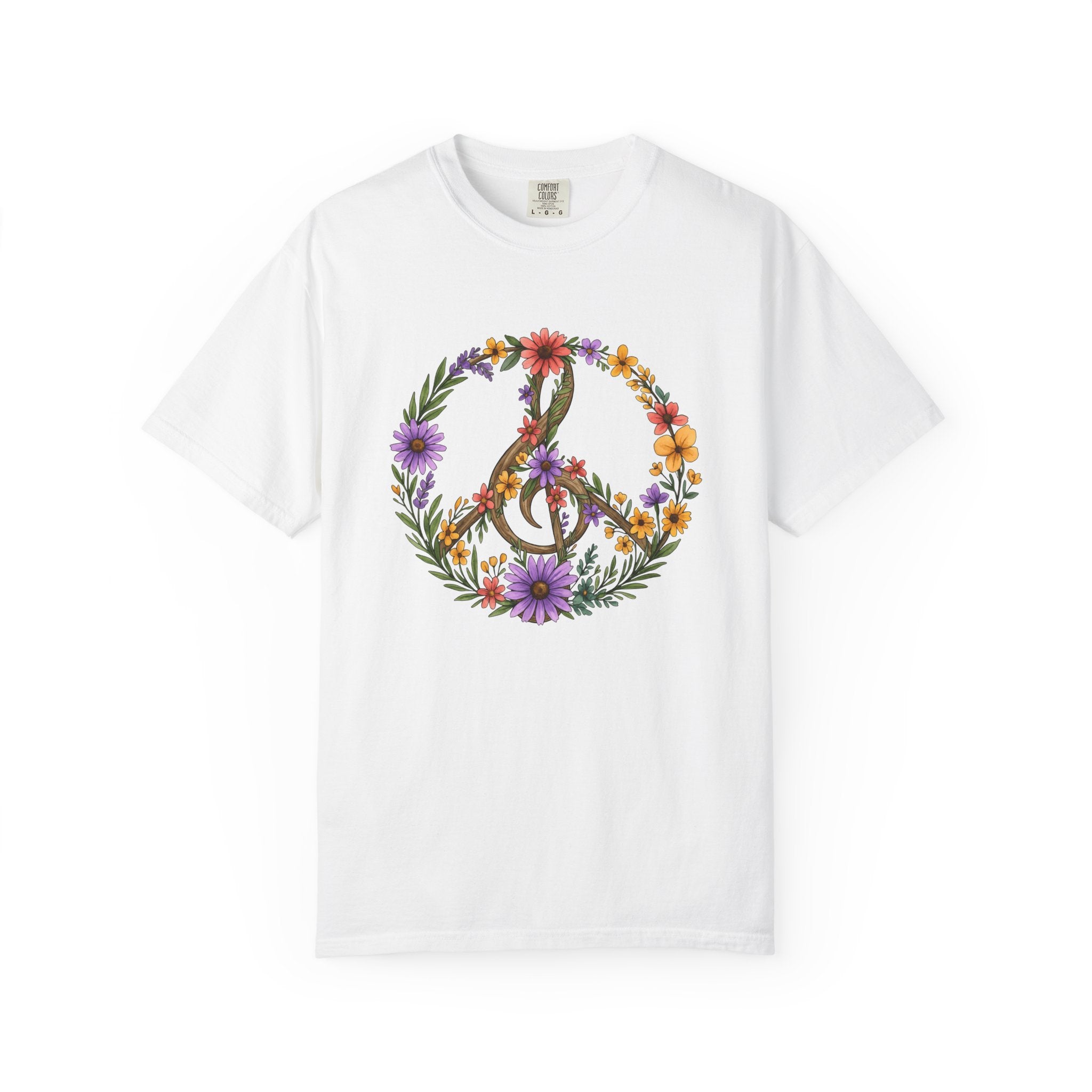 Peace Hand Flowers Shirt Boho Chic Vintage Gift Women Folk Tee Hand Flowers T-Shirt Bohemian Fan Folk Art Tshirt Retro Graphic Brush Stroke