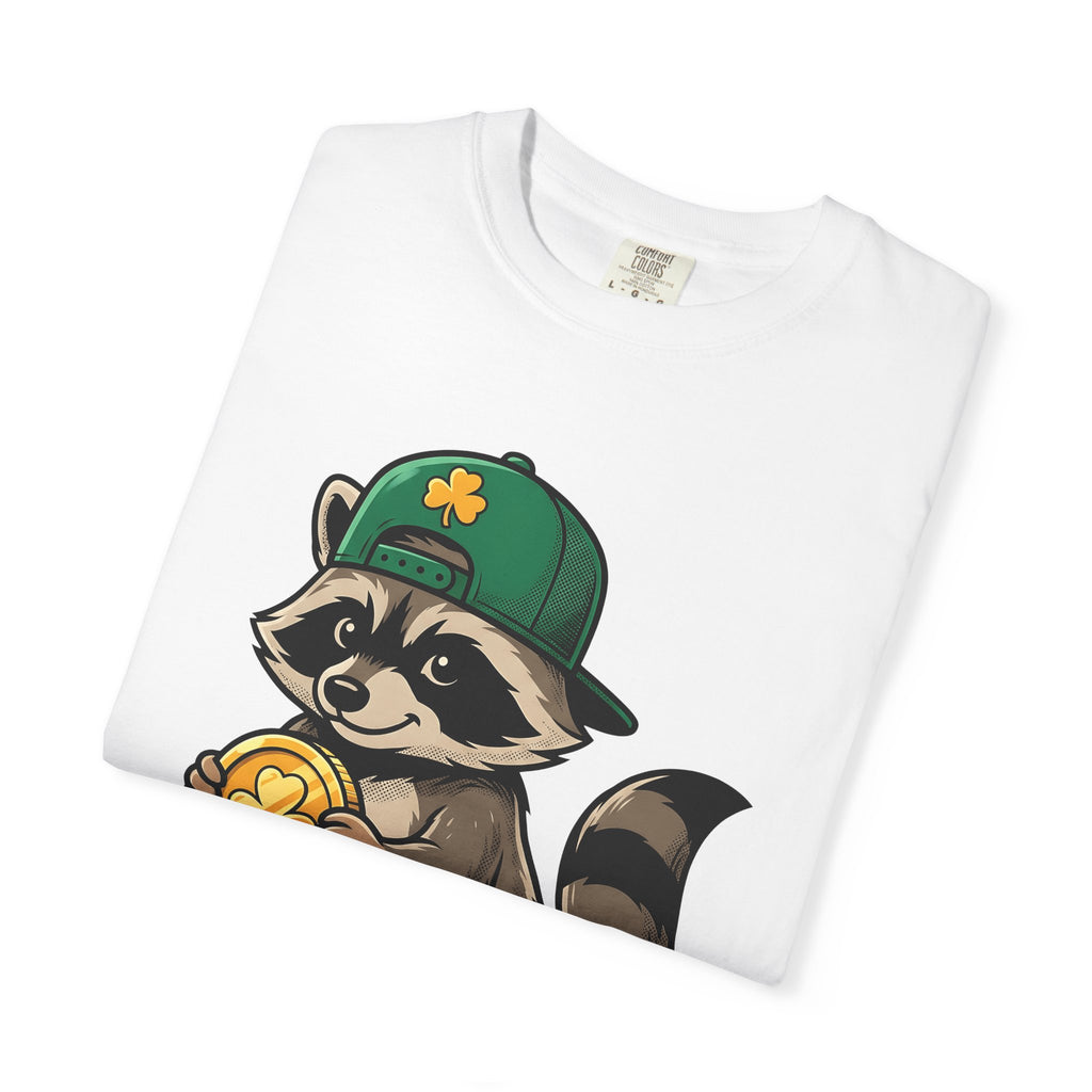 Raccoon Coin Shirt St Patrick's Day Animal Gift Women Cartoon Tee Coin Purse T-Shirt St Patricks Fan Cartoonish Tshirt Wildlife Graphic