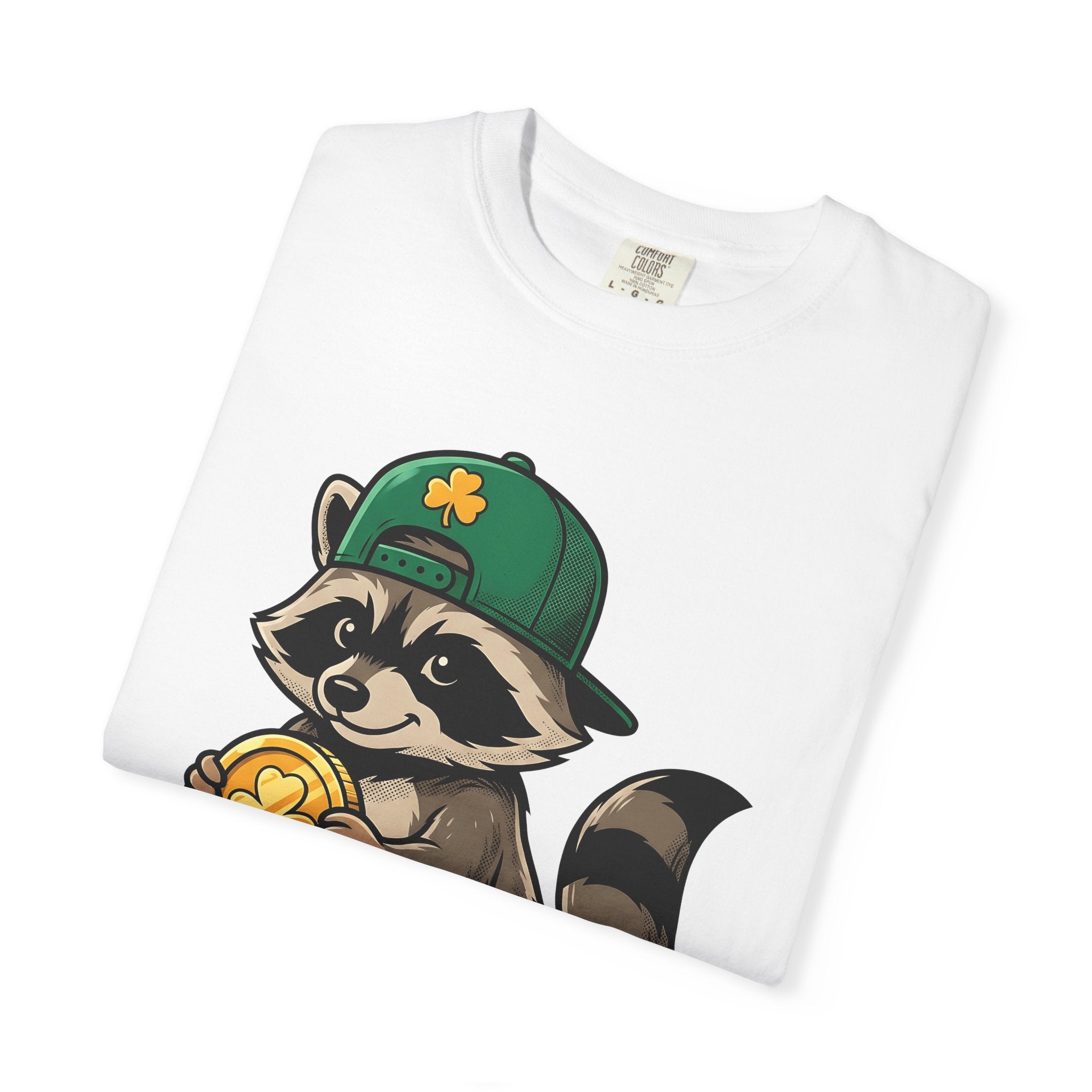 Raccoon Coin Shirt St Patrick's Day Animal Gift Women Cartoon Tee Coin Purse T-Shirt St Patricks Fan Cartoonish Tshirt Wildlife Graphic