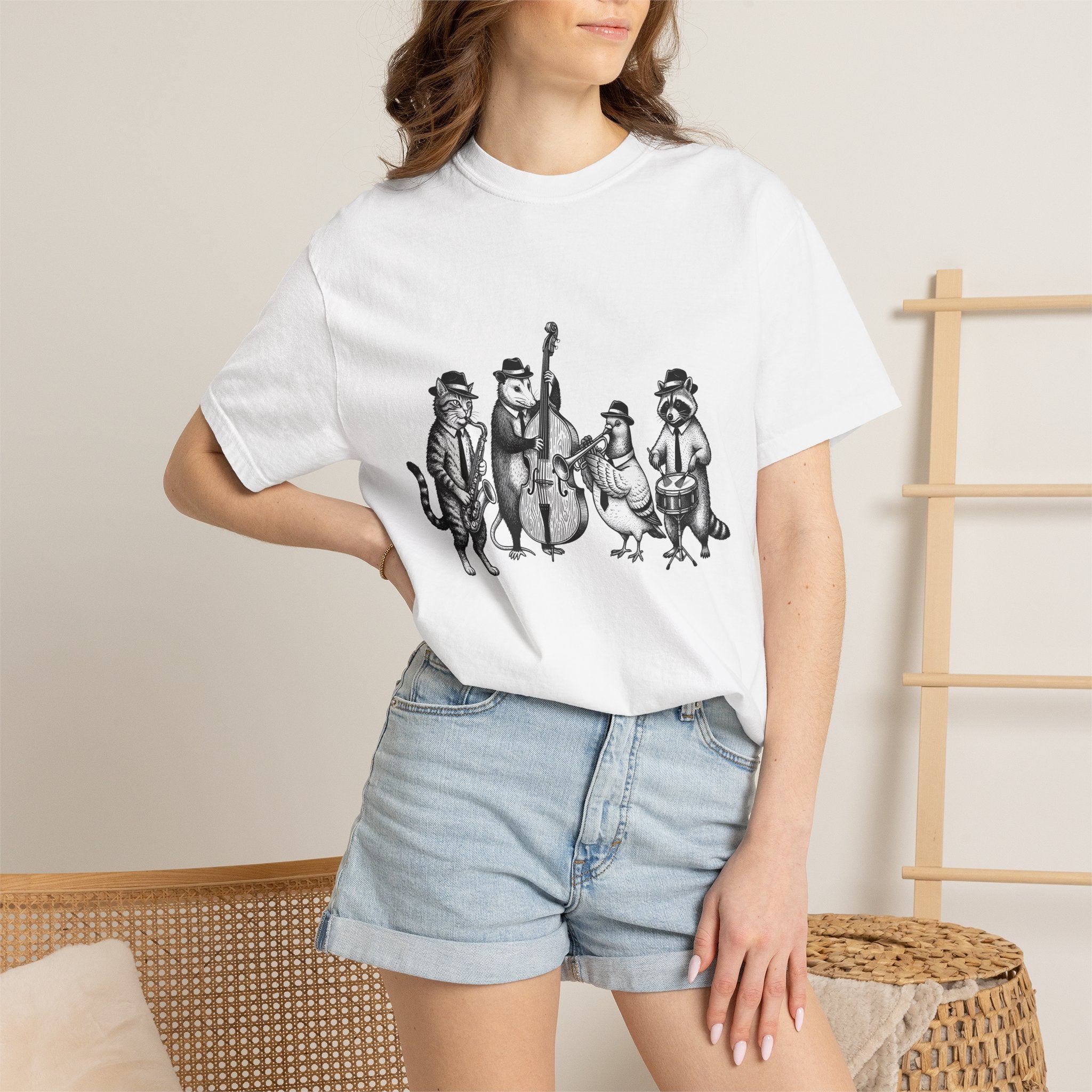Jazz Band Animals Shirt Funny Band Gift Women Illustration Tee Animal Band T-Shirt Comedy Fan Cartoon Tshirt Orchestra Graphic Drawing
