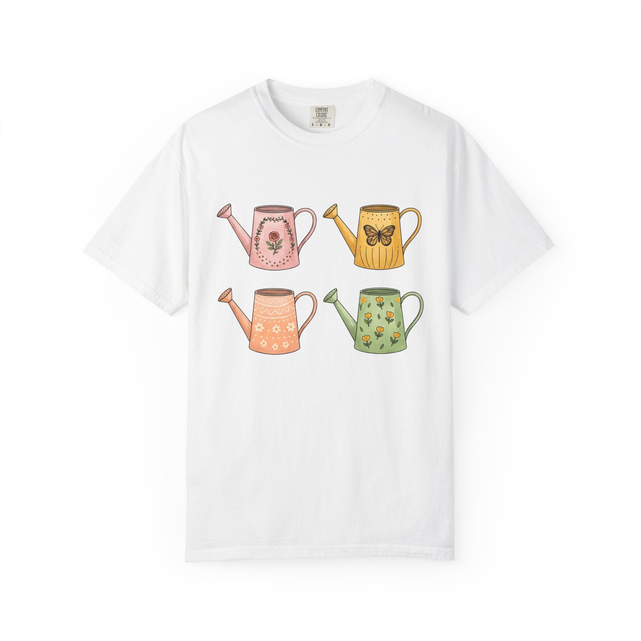 Flower Watering Cans Shirt Easter Plants Gift Women Cartoon Tee Watering Can T-Shirt Spring Fan Watercolor Tshirt Botanical Graphic Sketch