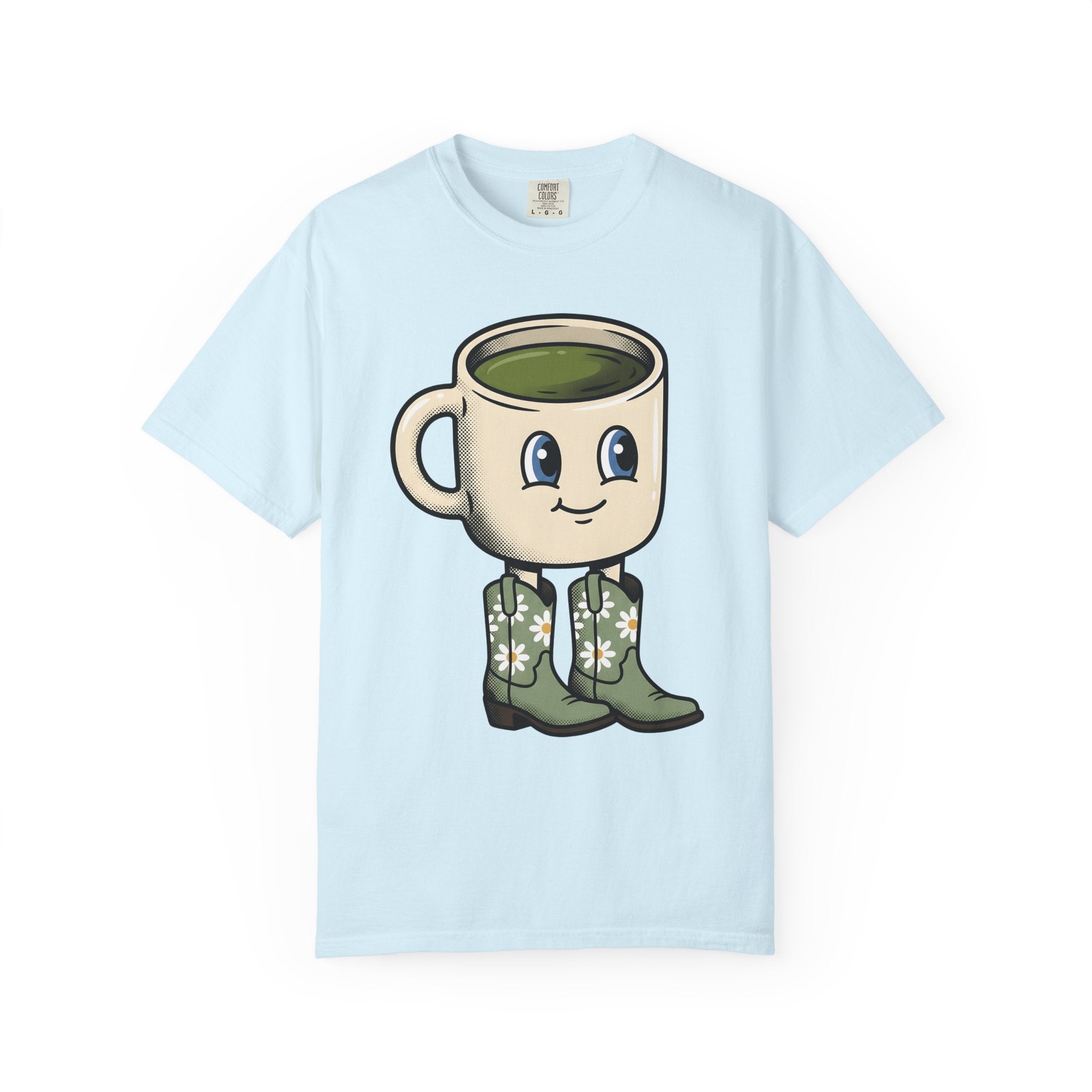 Coffee Mug Mascot Shirt Coffee Cowgirl Gift Women Cute Tee Mascot T-Shirt Coffee Fan Kawaii Tshirt Rodeo Graphic Comic Western Boots Tshirt