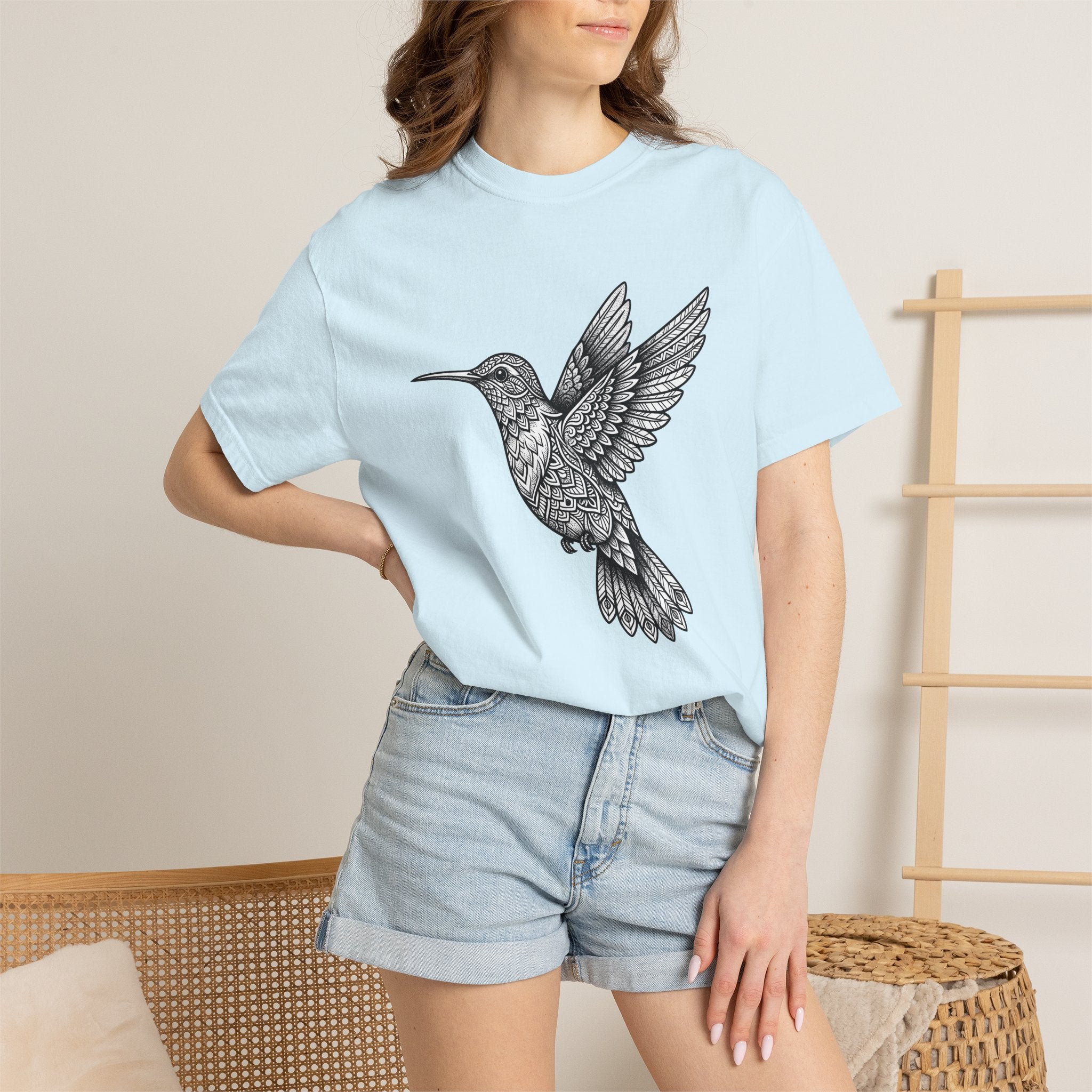 Hummingbird Graphic Shirt Boho Chic Nature Gift Women Mandala Tee Hummingbirds T-Shirt Bohemian Fan Sacred Tshirt Wildlife Graphic Hand