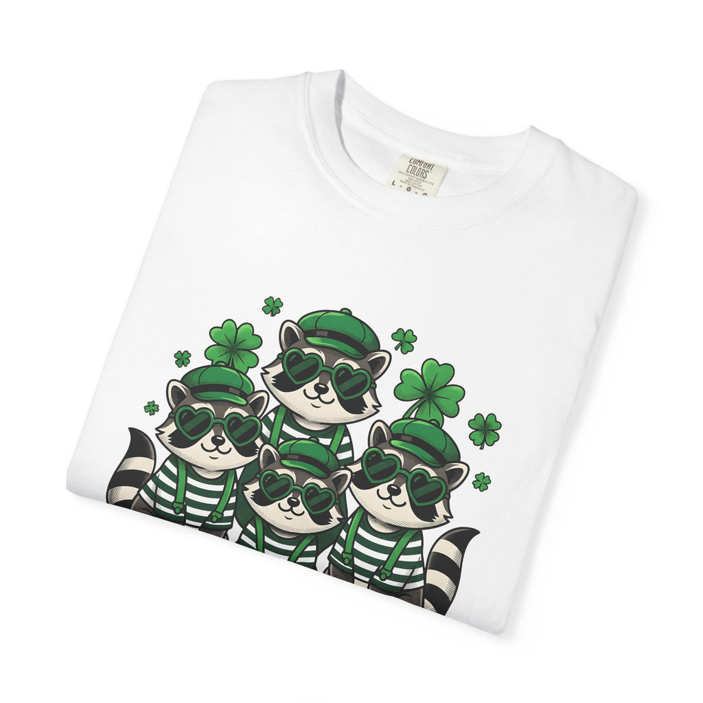 Raccoon Group Shirt St Patrick's Day Animal Gift Women Kawaii Tee Trash Panda T-Shirt Irish Fan Cute Tshirt Wildlife Graphic Retro Shamrock