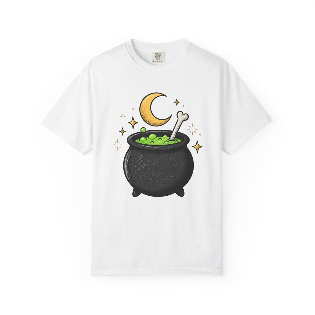 Magic Cauldron Shirt Halloween Sorcery Gift Women Animated Tee Cauldron T-Shirt Spooky Fan Cartoon Tshirt Witchcraft Graphic Doodle Lunar