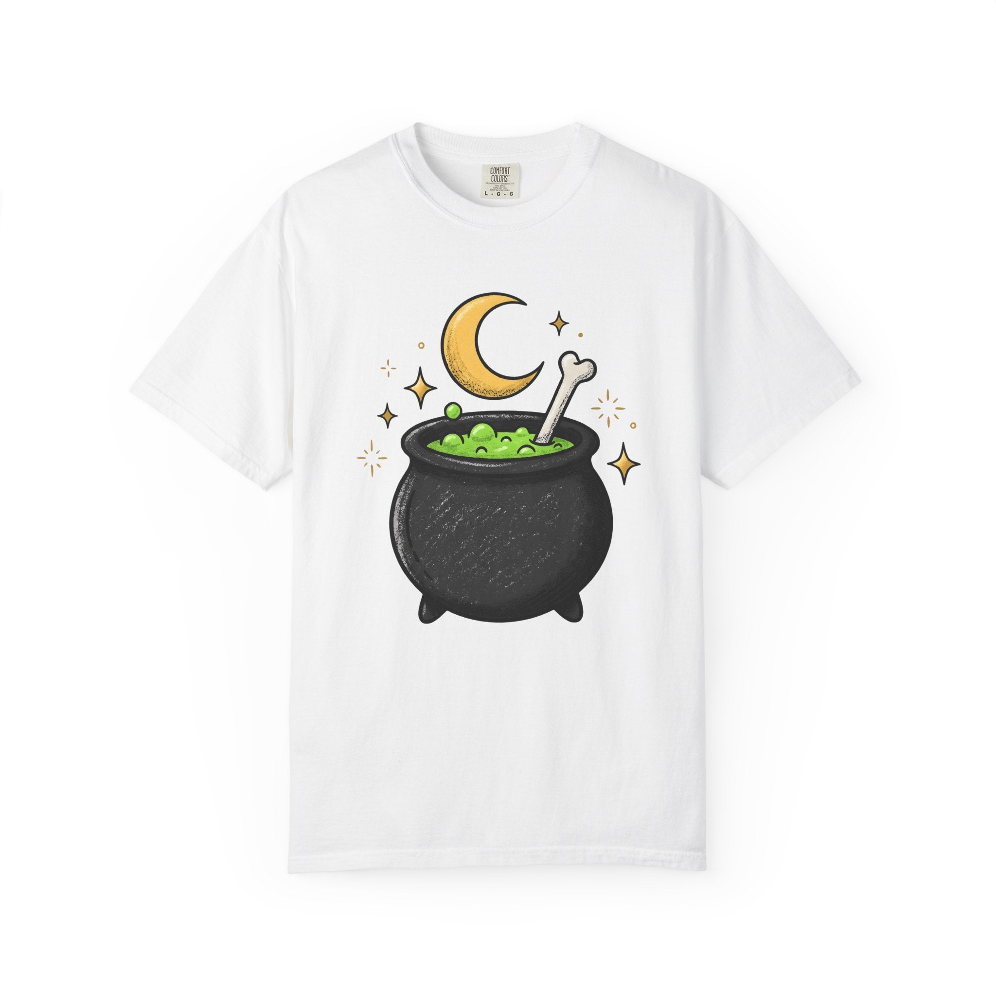 Magic Cauldron Shirt Halloween Sorcery Gift Women Animated Tee Cauldron T-Shirt Spooky Fan Cartoon Tshirt Witchcraft Graphic Doodle Lunar