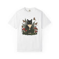 Black Cat Shirt Cat Environment Gift Women Garden Tee Cat T-Shirt Feline Fan Whimsy Graphic Conservation Illustration Classic Mushrooms
