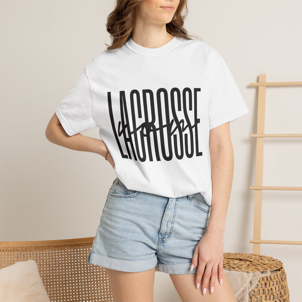 Lacrosse Text Shirt Lacrosse Sports Gift Women Bold Tee Lax T-Shirt Lacrosse Fan Typography Tshirt Athletic Graphic Minimalist Script Accent